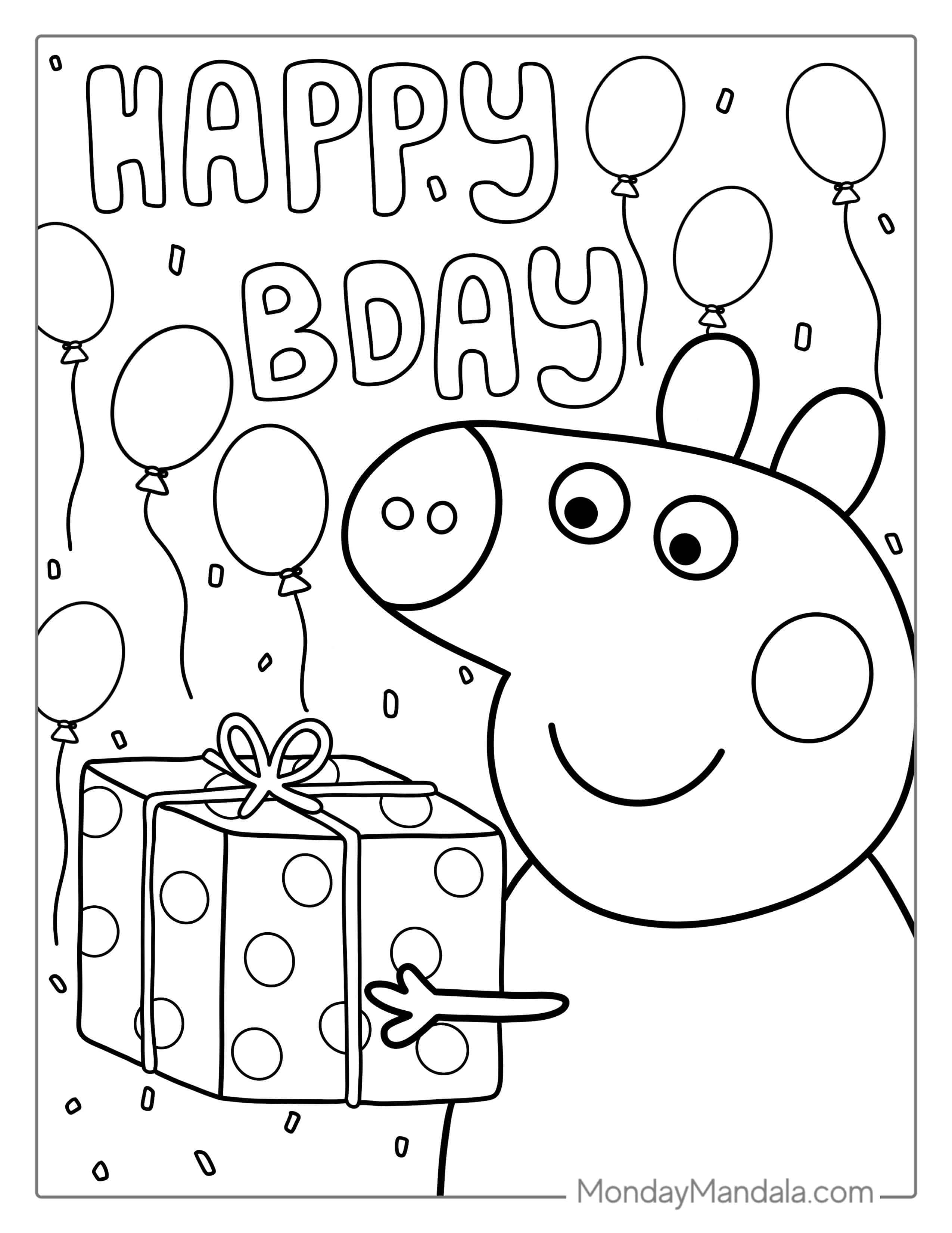 Happy Birthday Peppa Pig Coloring Sheet coloring page — printable line art