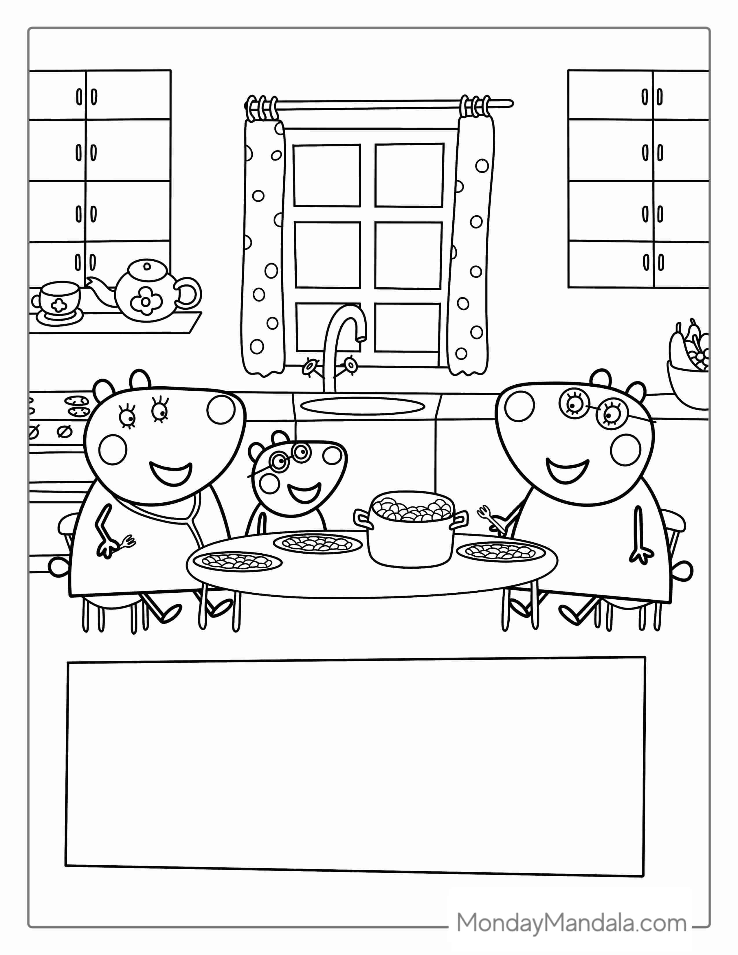 Mandy Mouse Eating Breakfast With Mummy Mouse coloring page — printable line art
