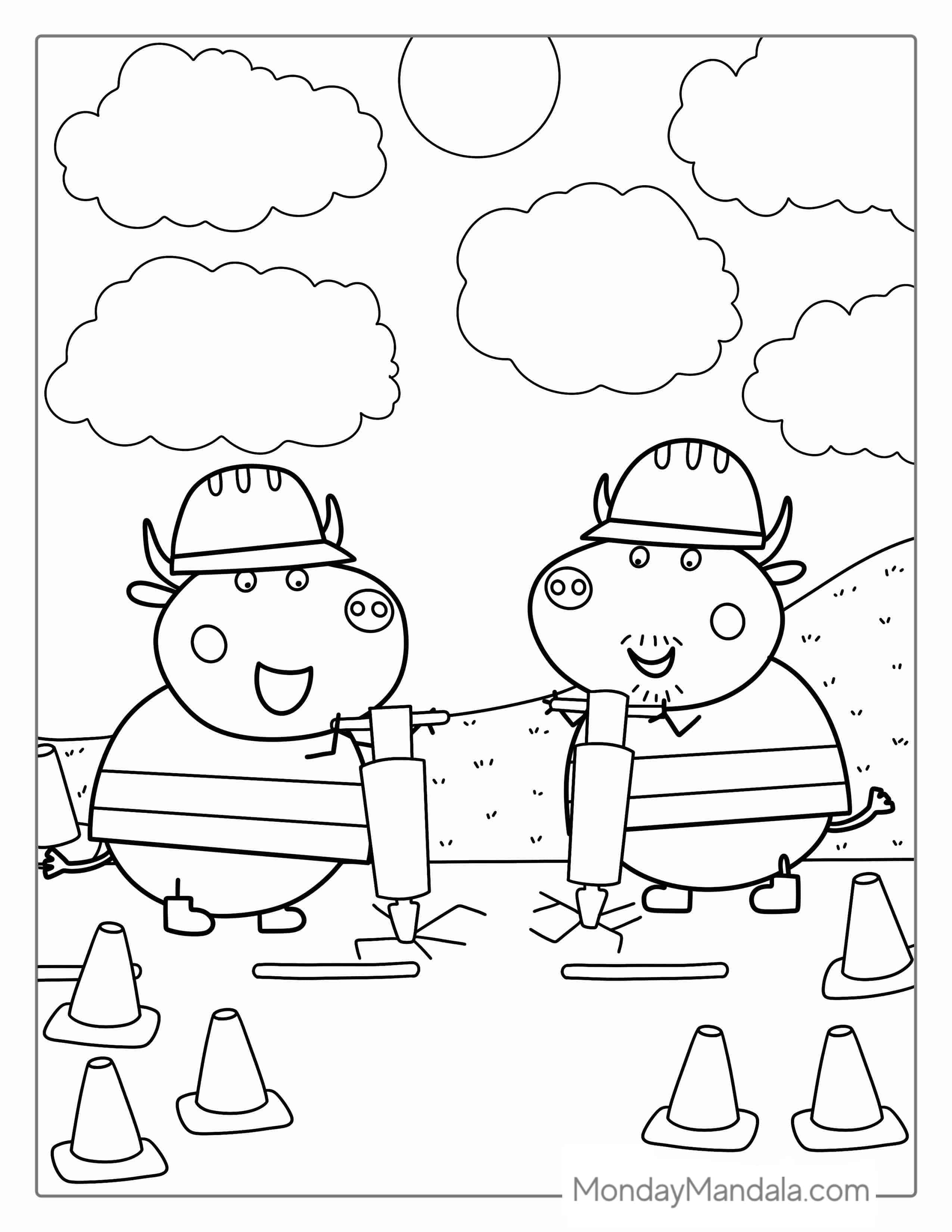 Mr Bull Road Workers Coloring Page coloring page — printable line art