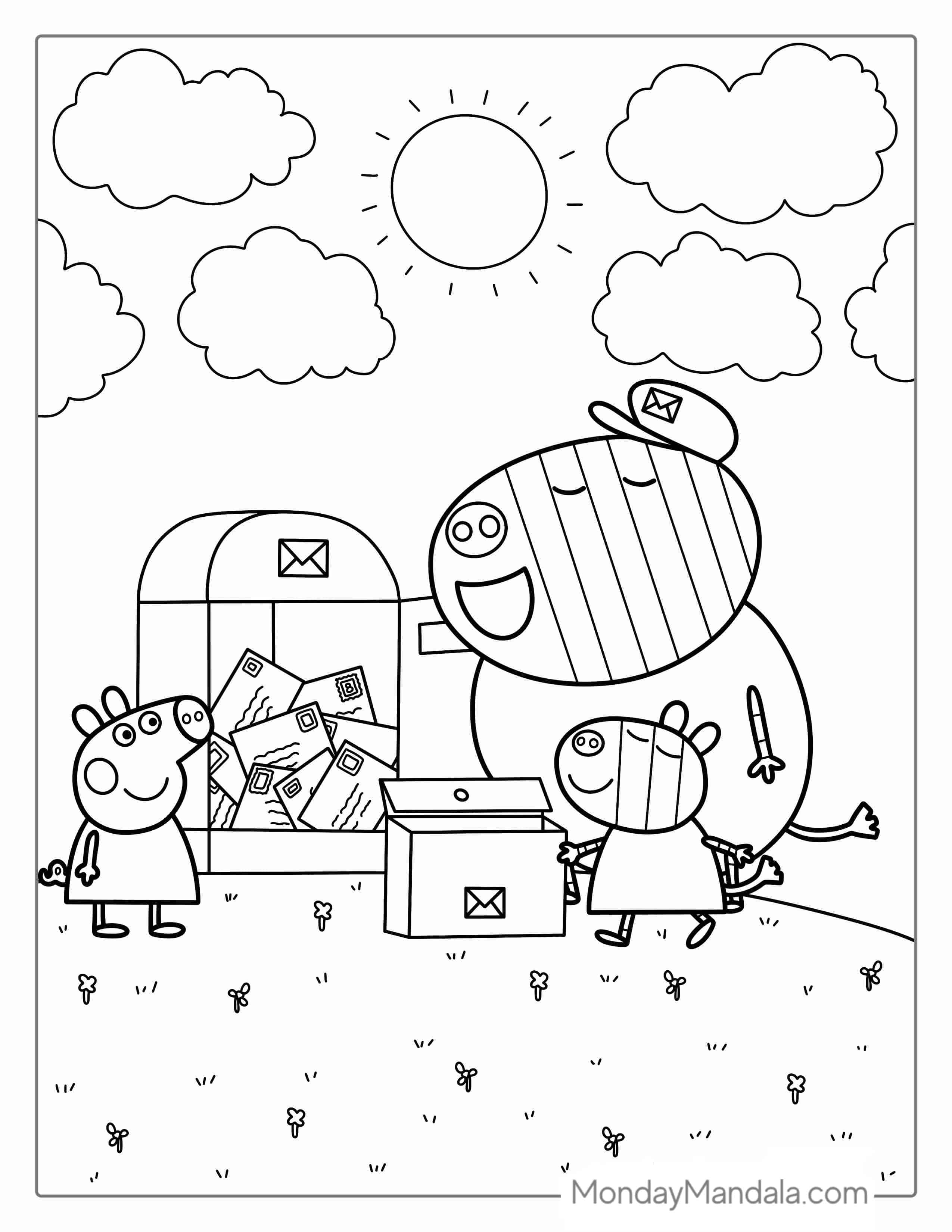 Mr Zebra Delivering Mail To Peppa coloring page