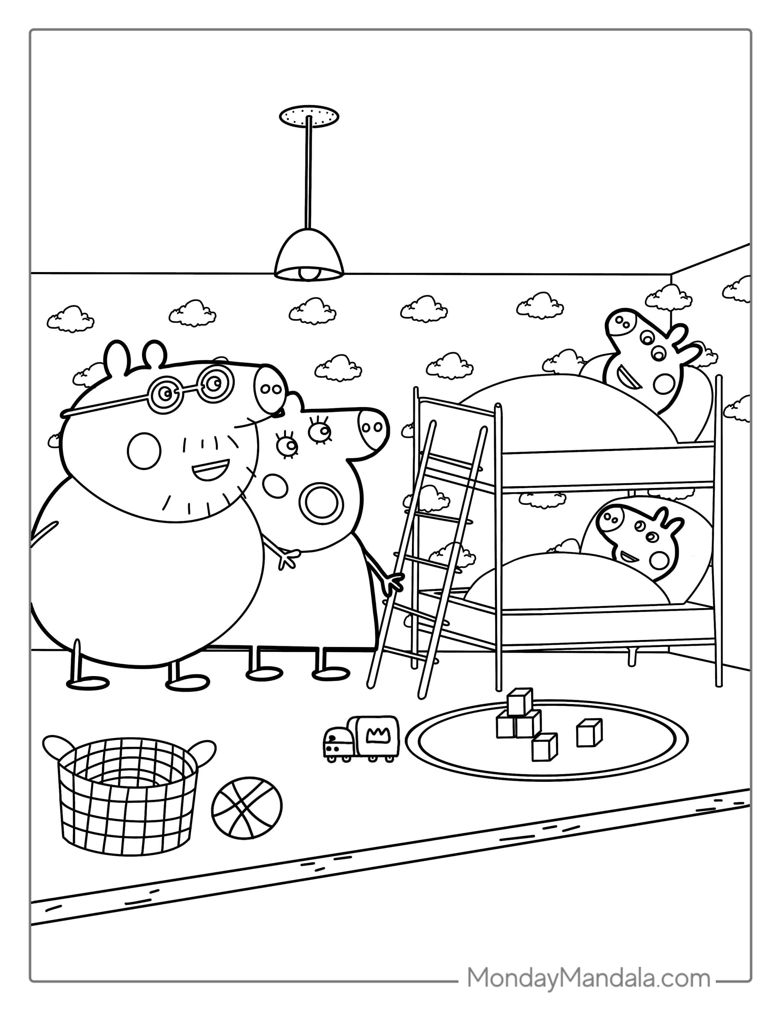 Peppa And George Going To Bed Coloring Page coloring page — printable line art