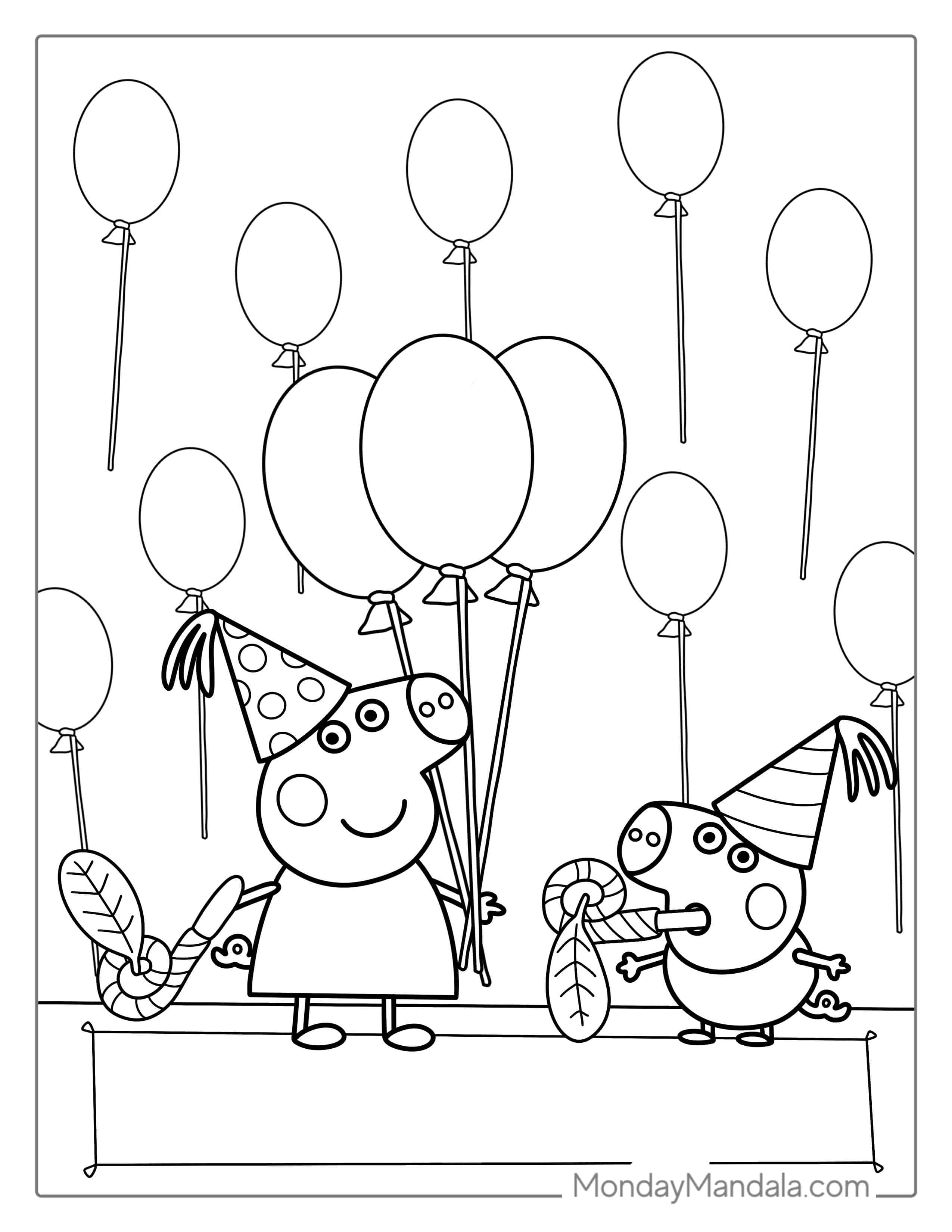 Peppa And George Have A Party Coloring Page coloring page — printable line art
