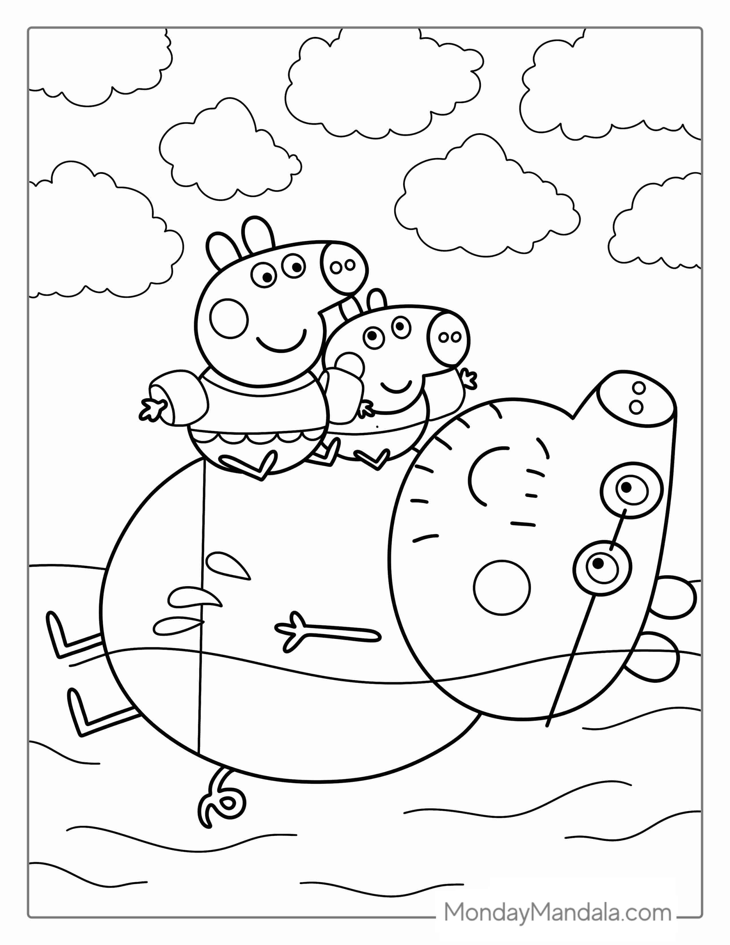 Peppa And George Playing With Daddy Pig At Beach coloring page