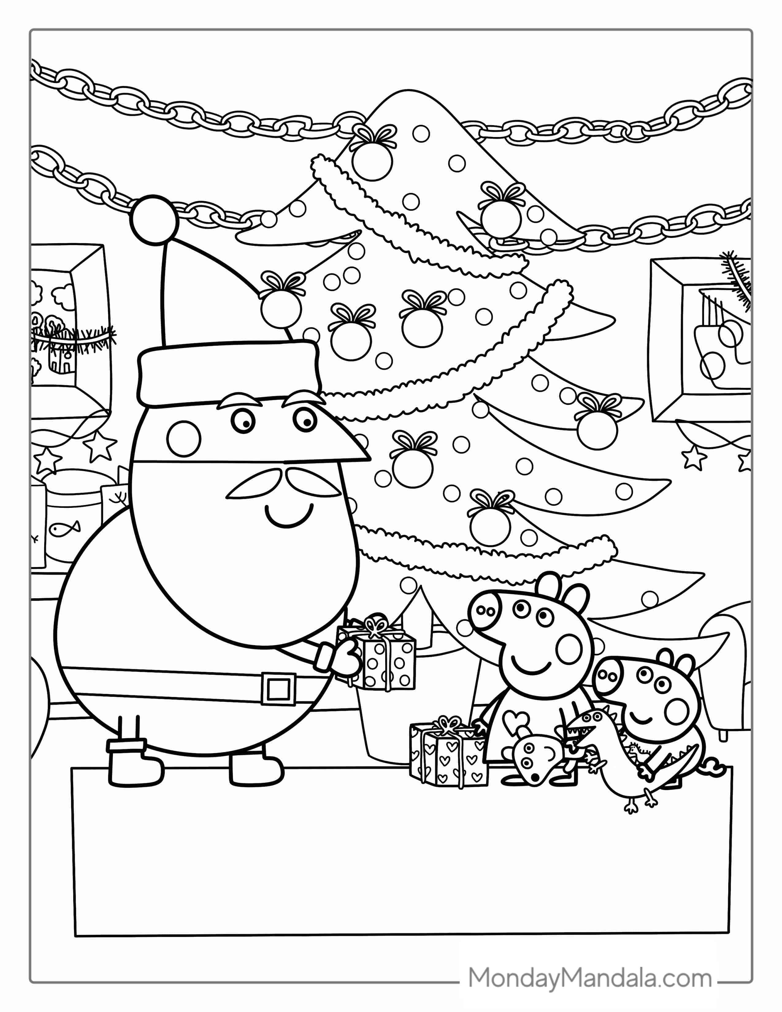 Peppa Pig And George With Santa At Christmas coloring page