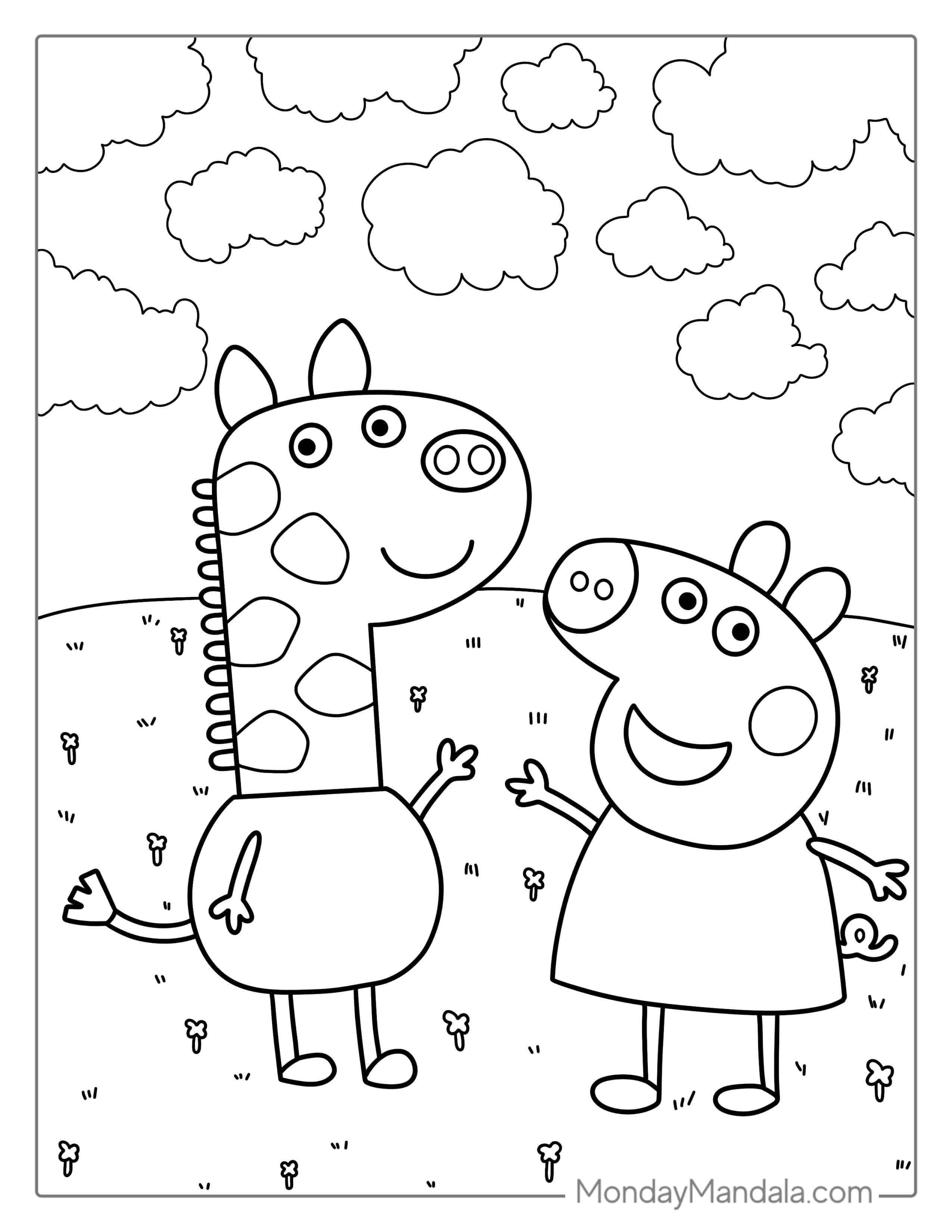 Peppa Pig And Gerald Giraffe Coloring Page coloring page
