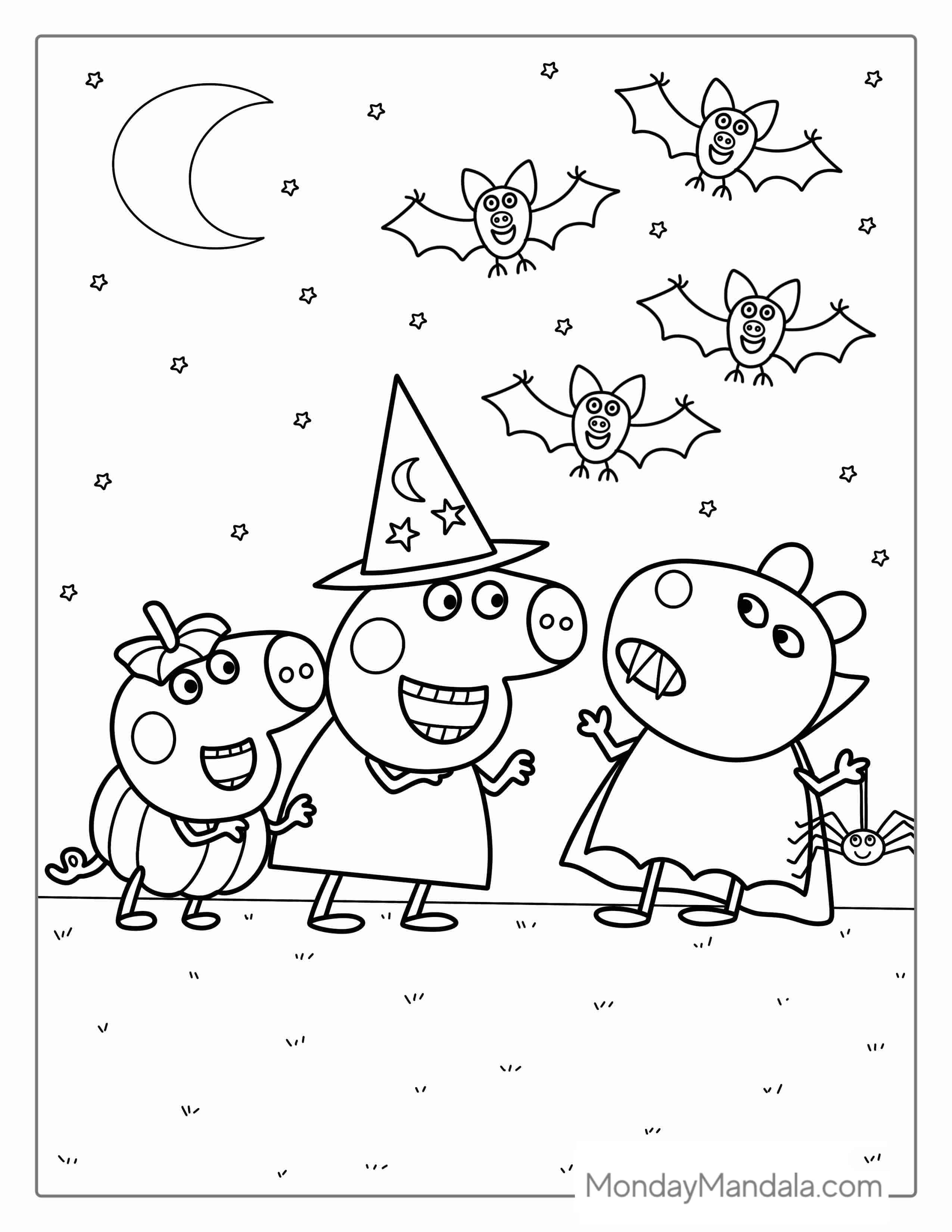 Peppa Pig Halloween Themed Coloring Page coloring page
