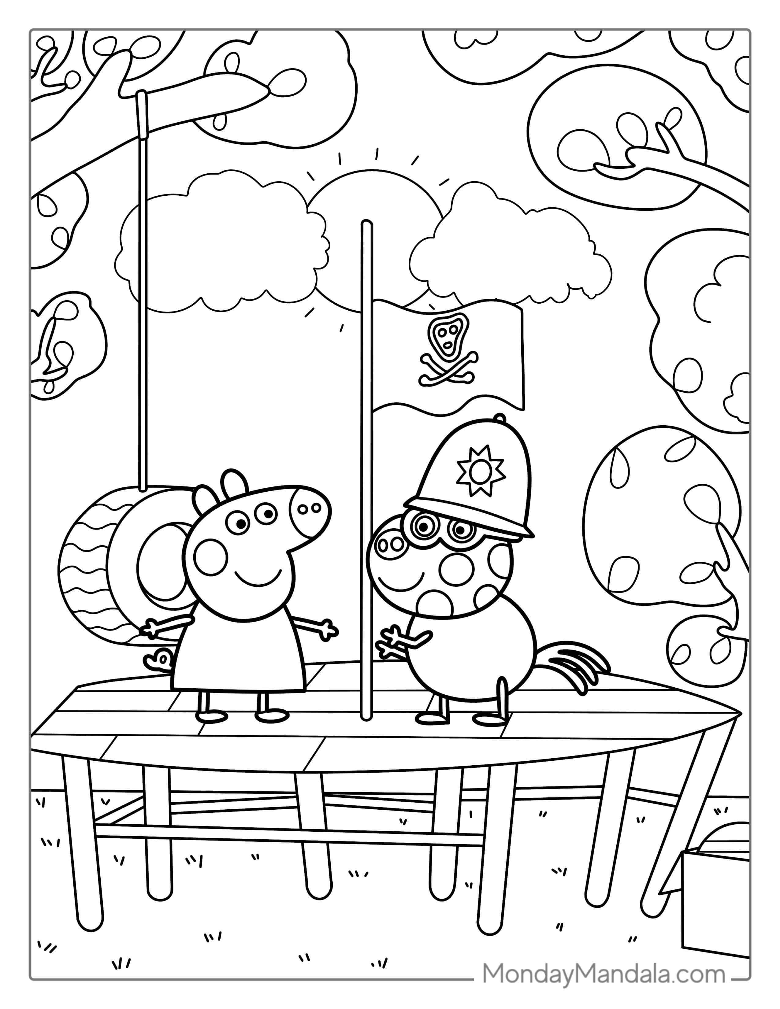 Peppa Pig Playing Pirates With Friend Coloring Page coloring page — printable line art