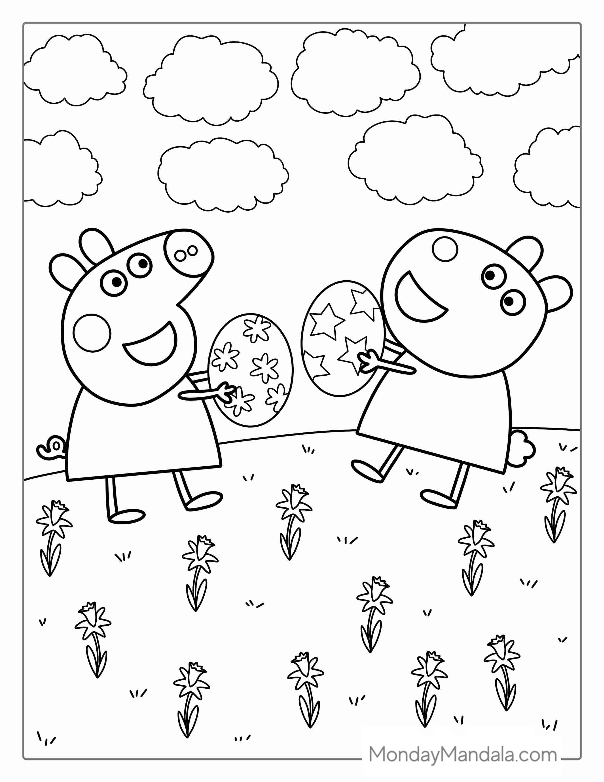 Peppa Playing Ball With Suzy Sheet Coloring coloring page — printable line art