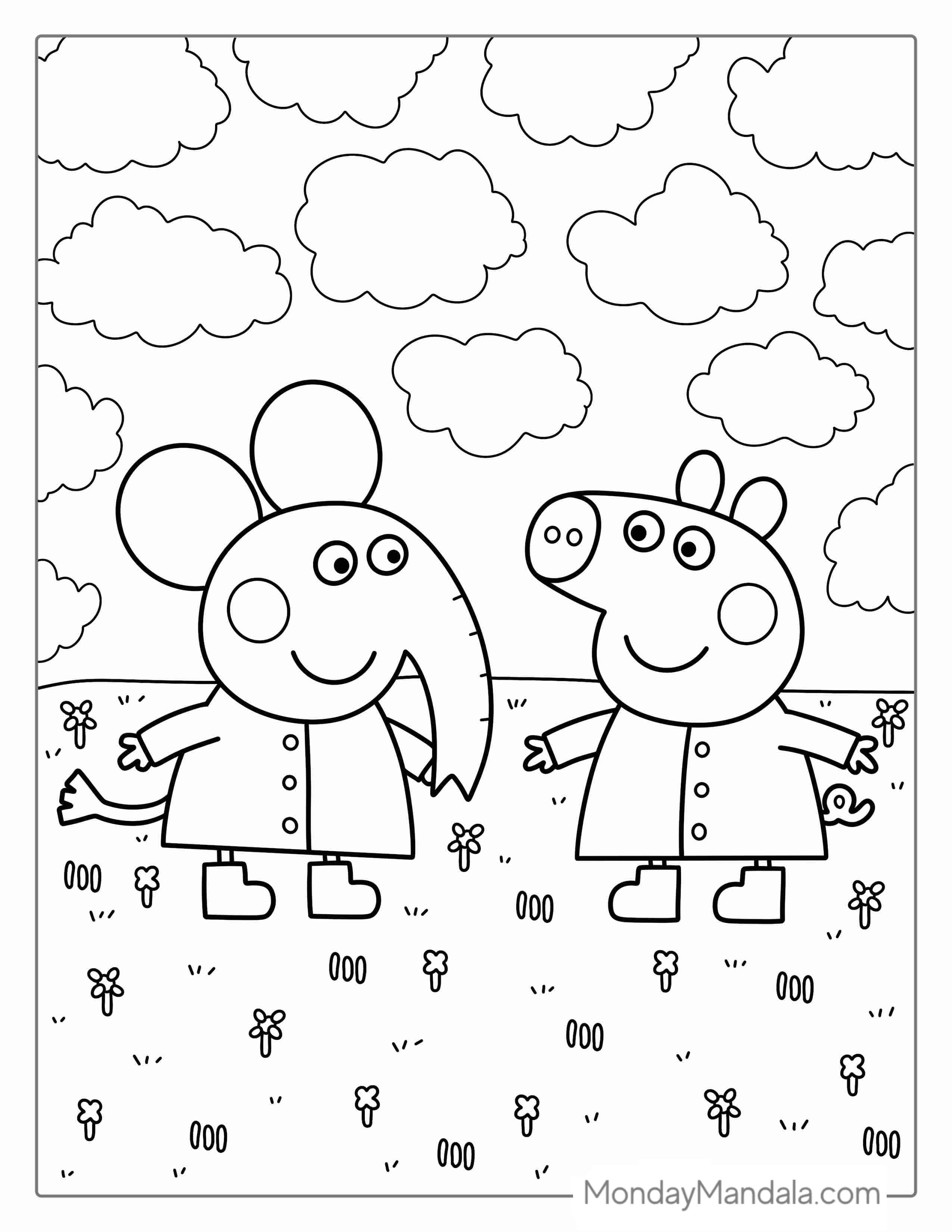Peppa With Emily Elephant Coloring For Preschoolers coloring page