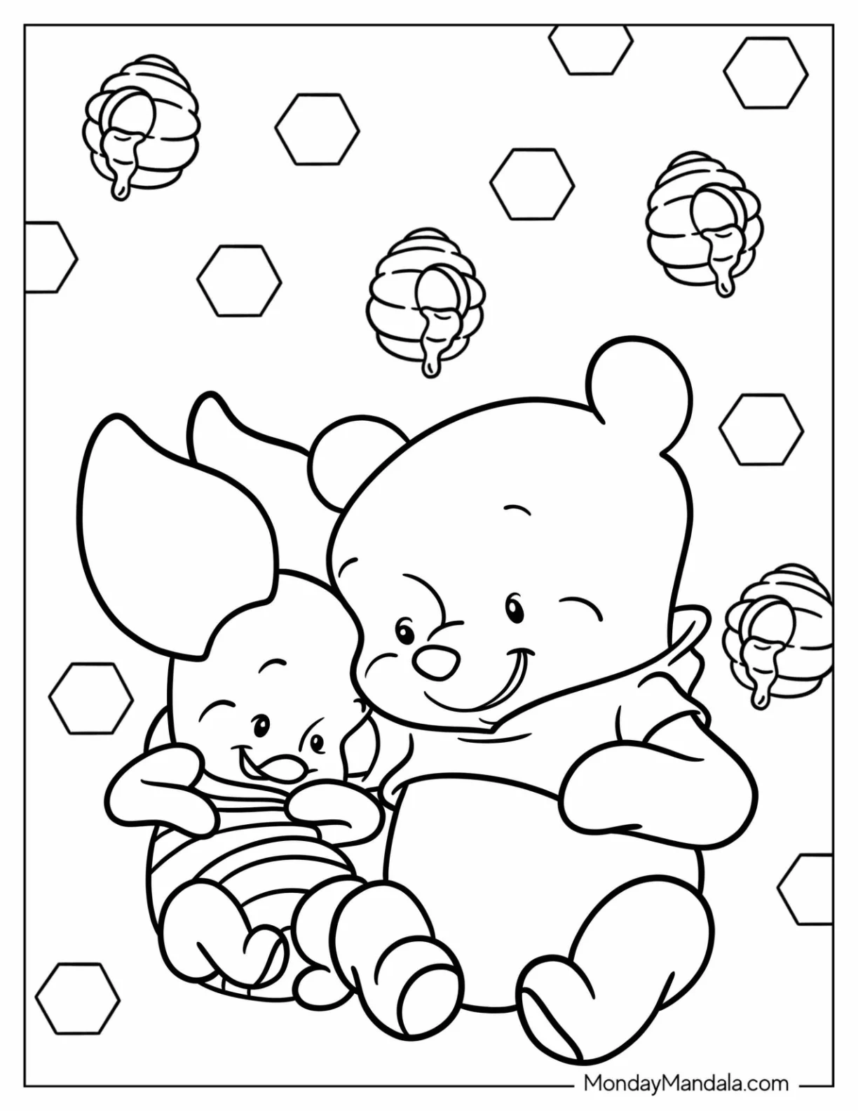 Baby Winnie The Pooh With Piglet Coloring Pages For Kids coloring page