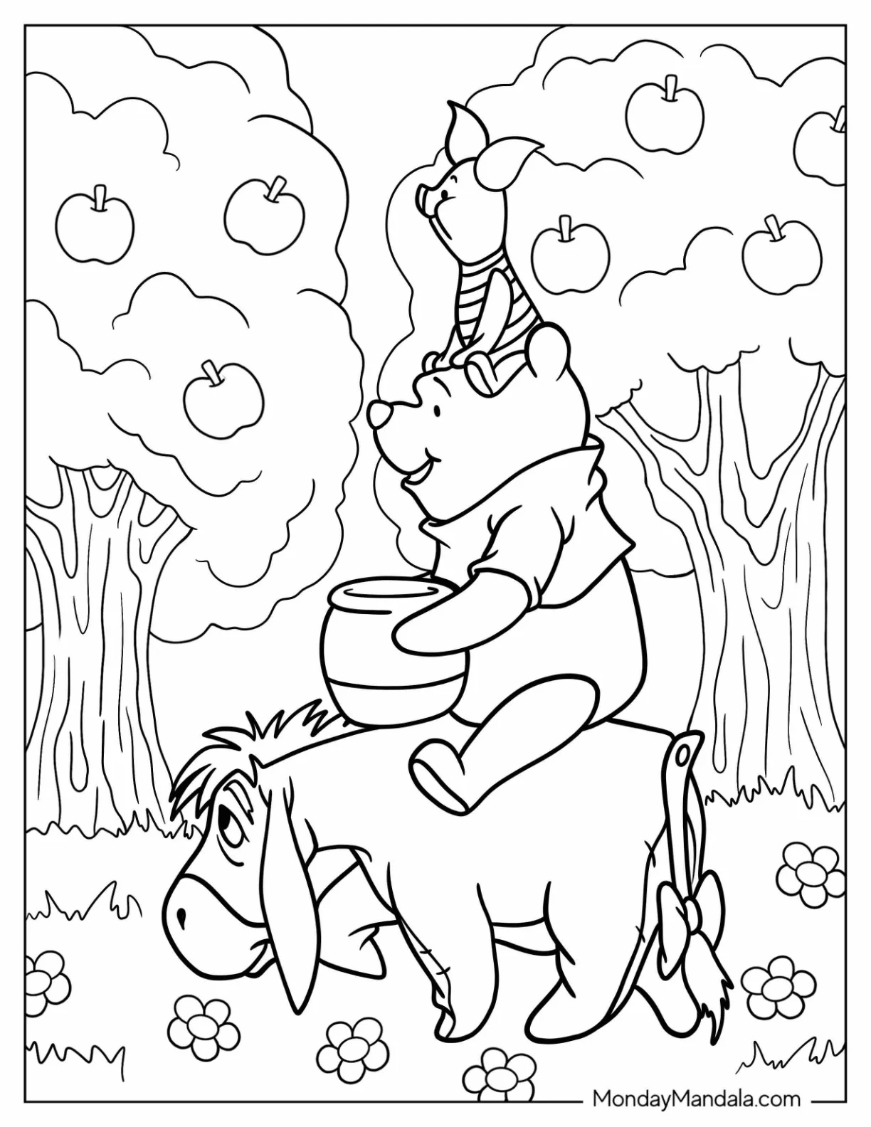 Piglet Coloring Page And Winnie The Pooh Riding On Eeyore coloring page