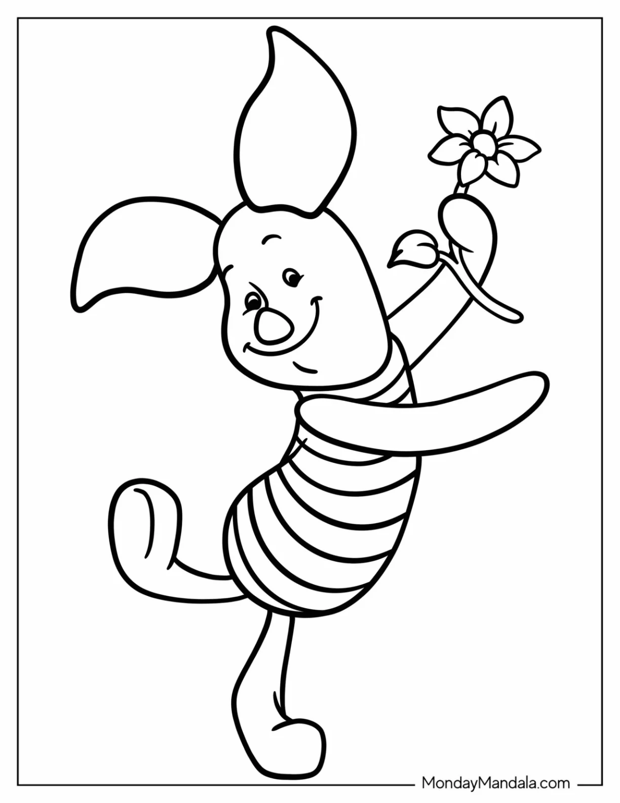 Piglet Coloring Page Dancing While Holding A Flower For Kids coloring page