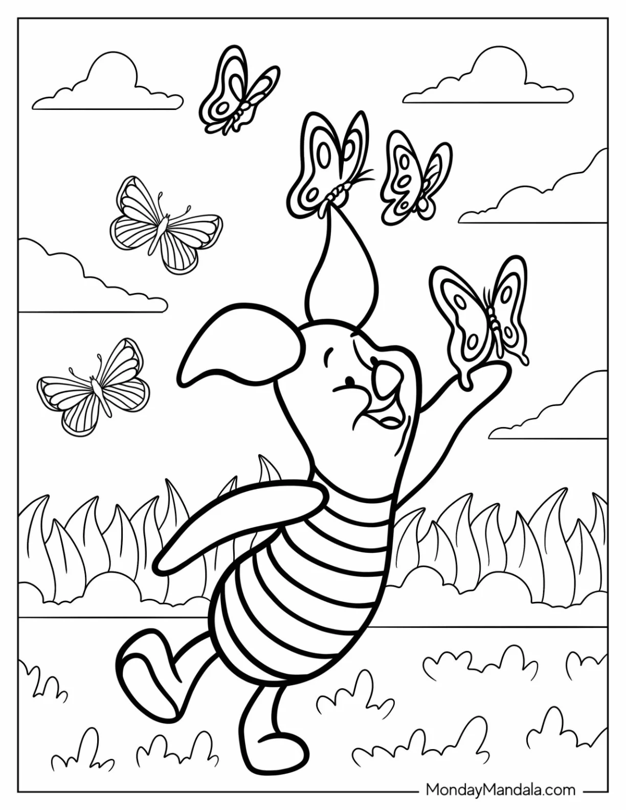 Piglet Coloring Page Dancing With Butterflies coloring page