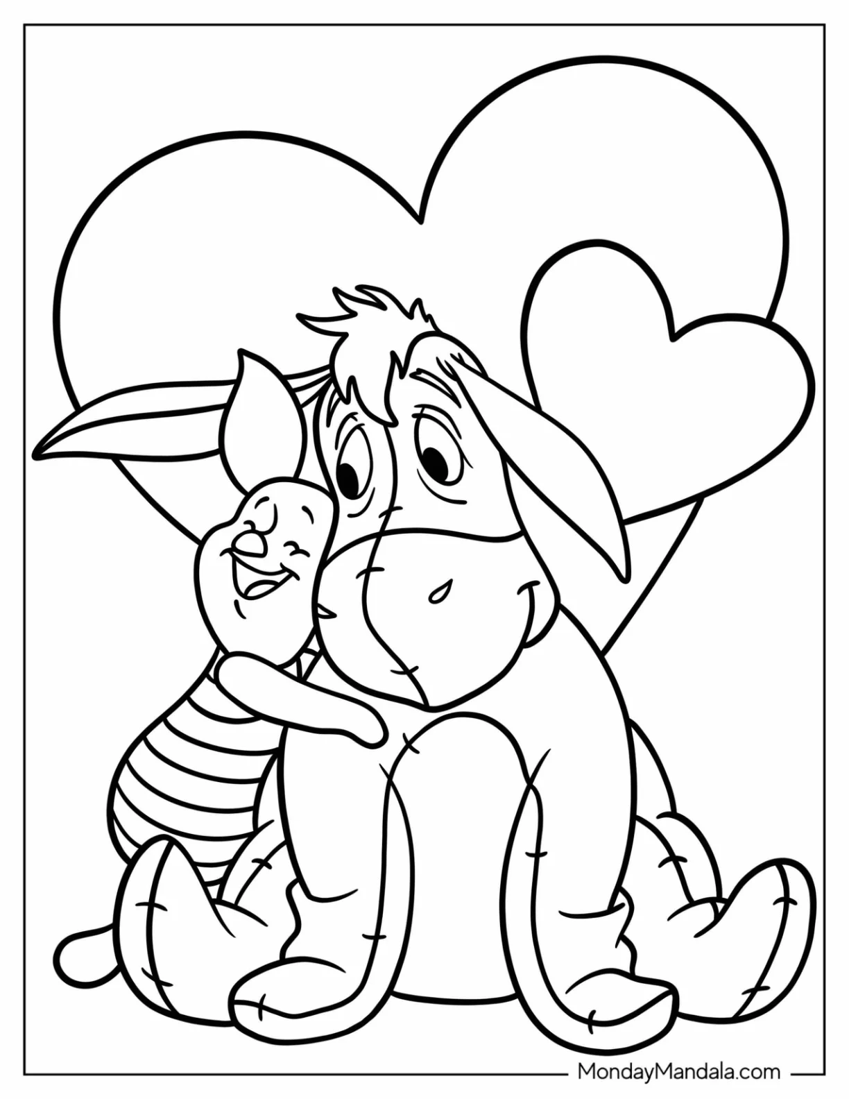 Piglet Coloring Page Hugging Eeyore coloring page