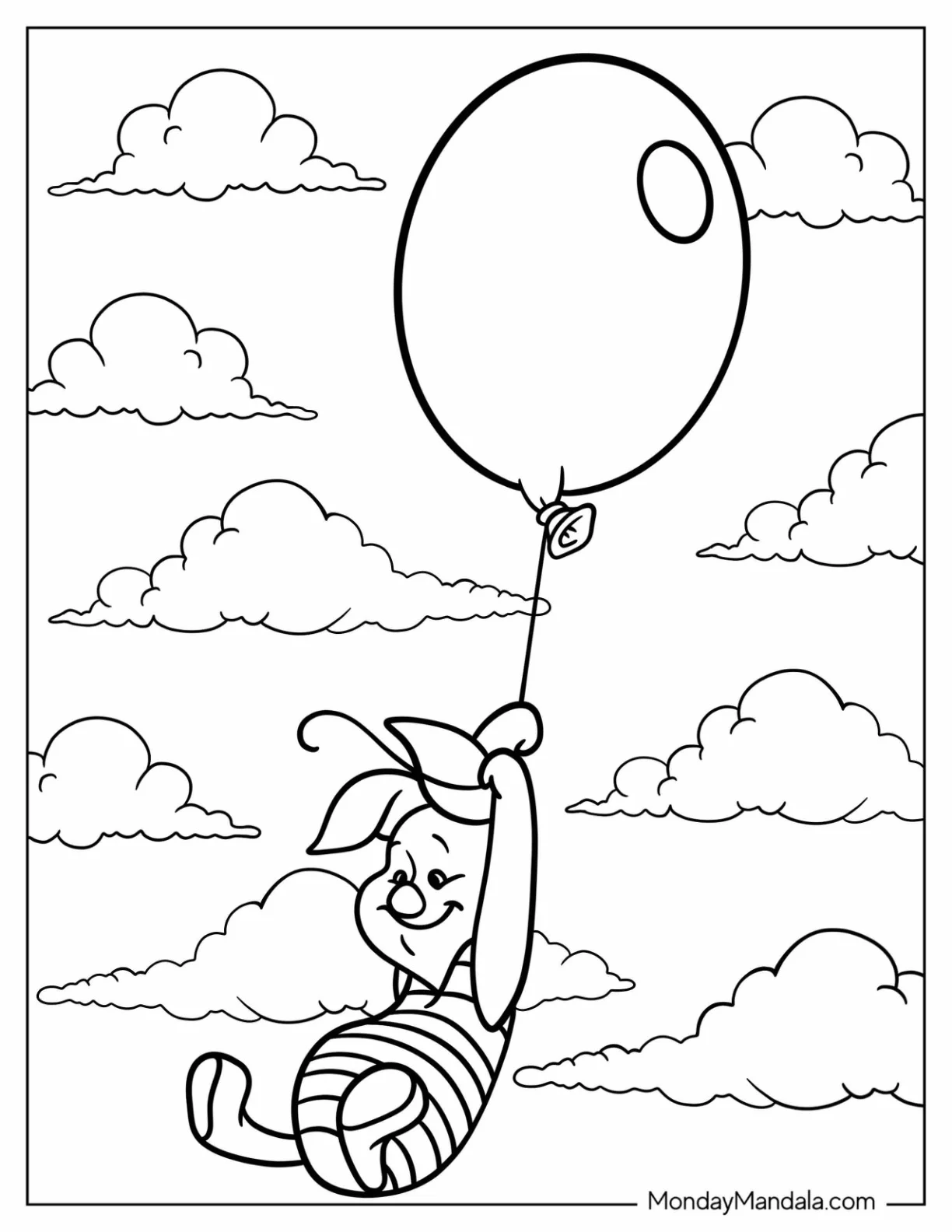 Piglet Coloring Page In The Air Clinging To A Balloon coloring page