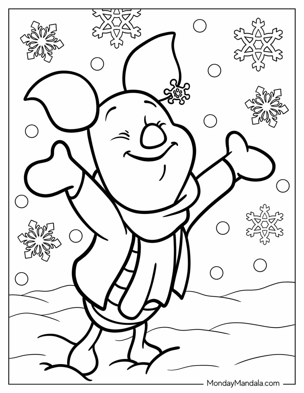Piglet Coloring Page Playing In The Snow For Kids coloring page