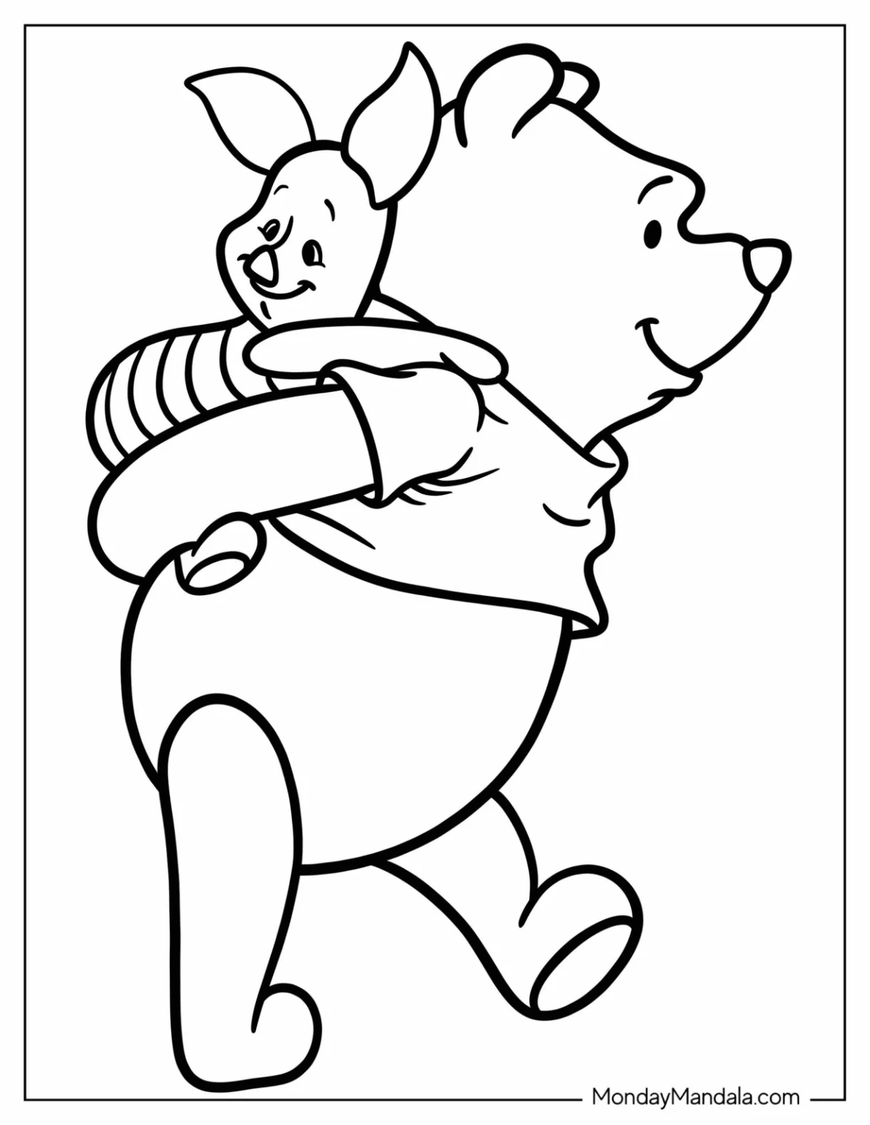 Piglet Coloring Page Riding On Winnie The Pooh's Back coloring page