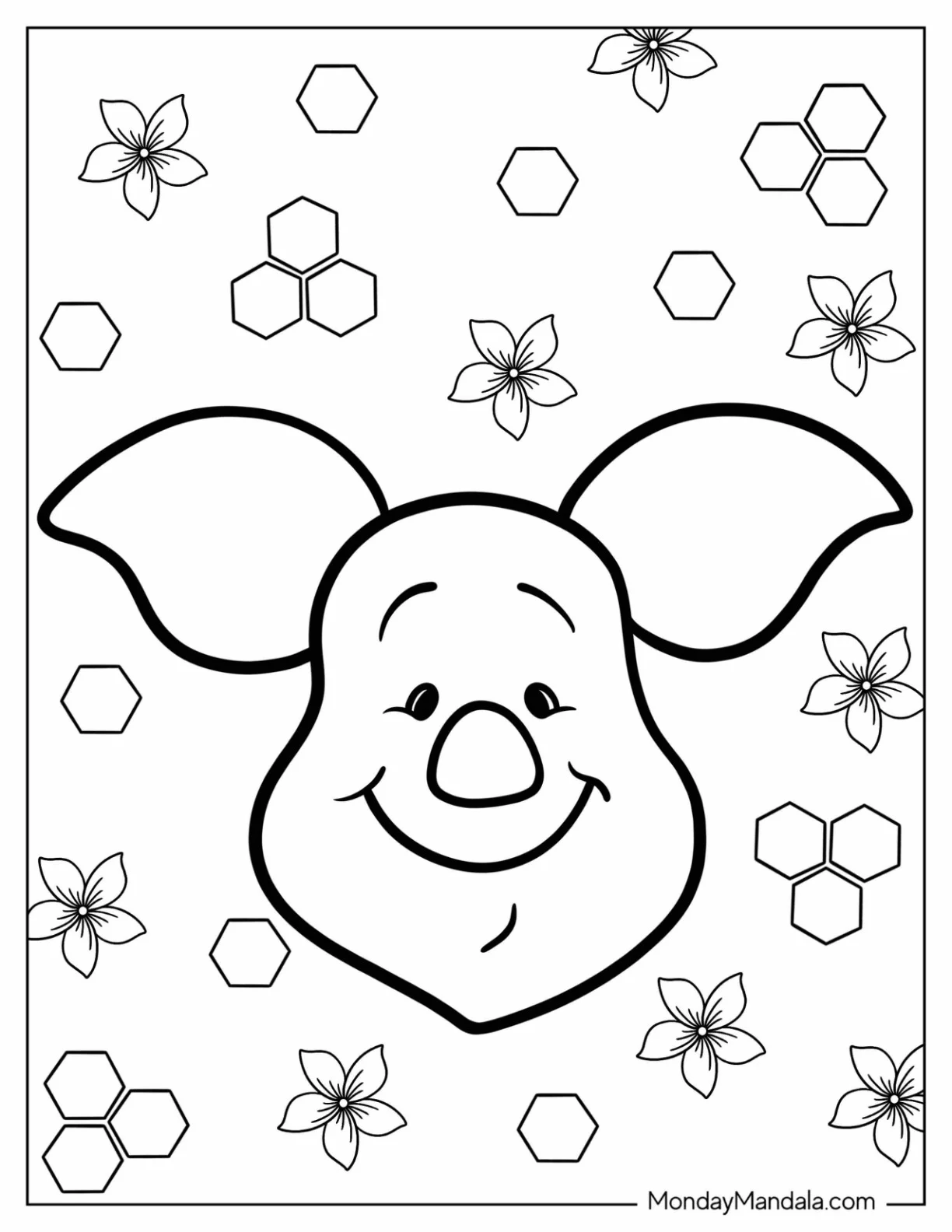 Piglet Coloring Page Smiling Face For Kids coloring page