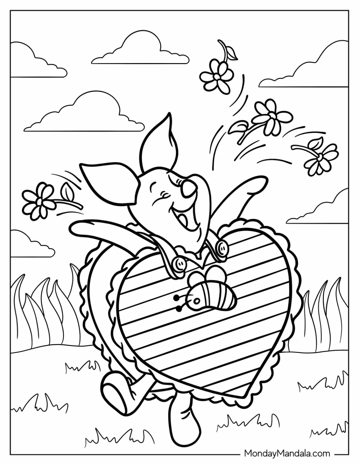 Piglet Coloring Page Wearing A Heart Sign coloring page