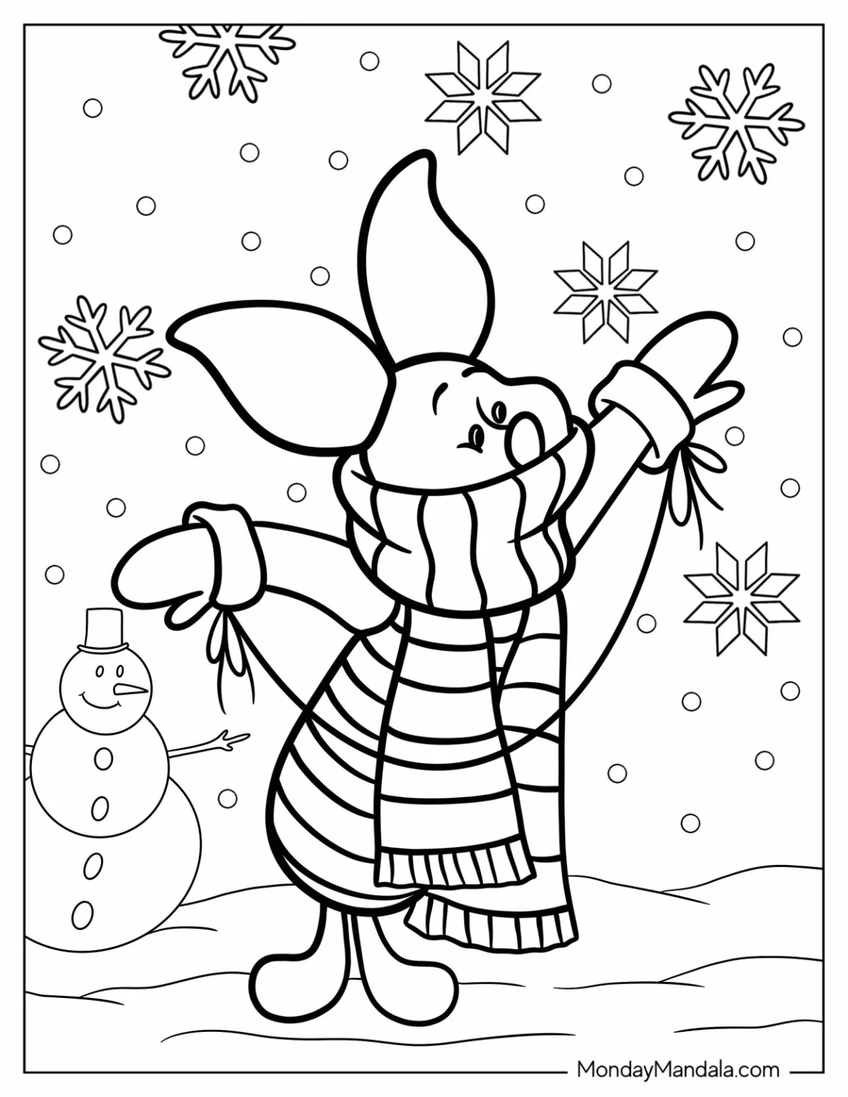 Piglet Coloring Page Wearing A Scarf in Winter coloring page
