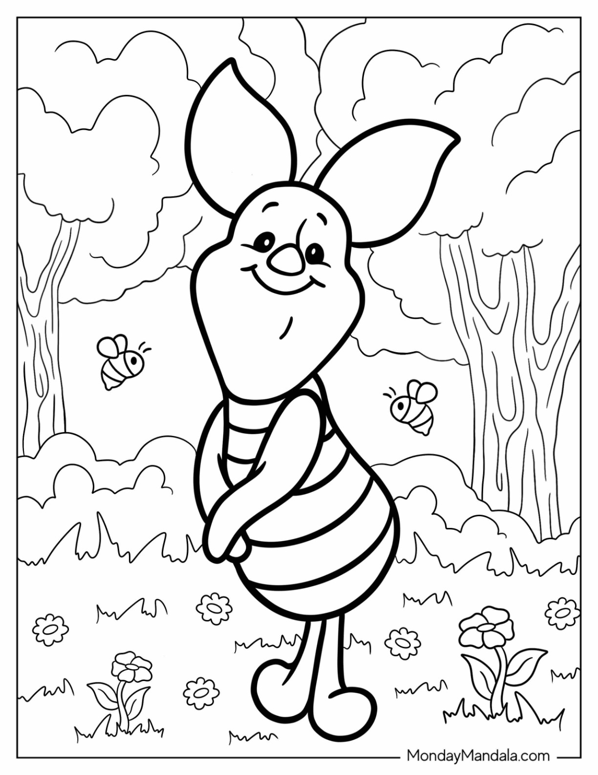 Smiling Piglet Coloring Page In A Forest coloring page