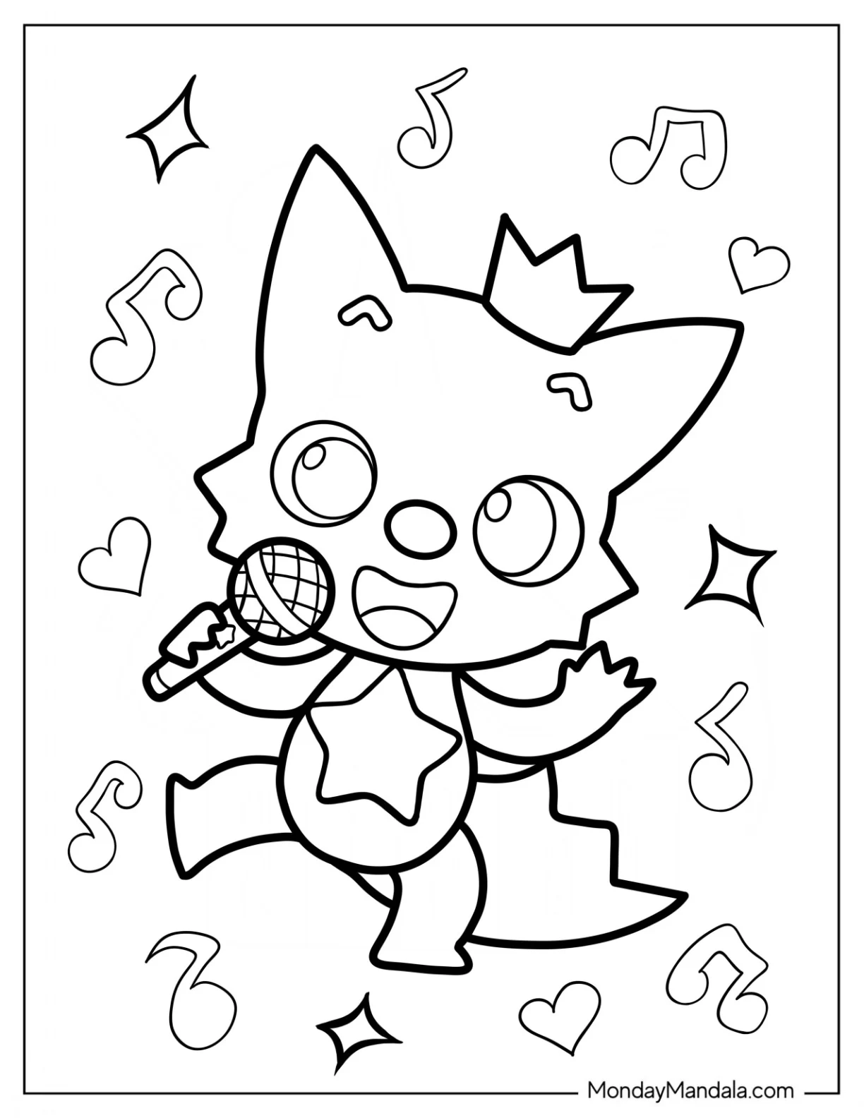 Cute Pinkfong Coloring Page Singing With A Microphone coloring page — printable line art