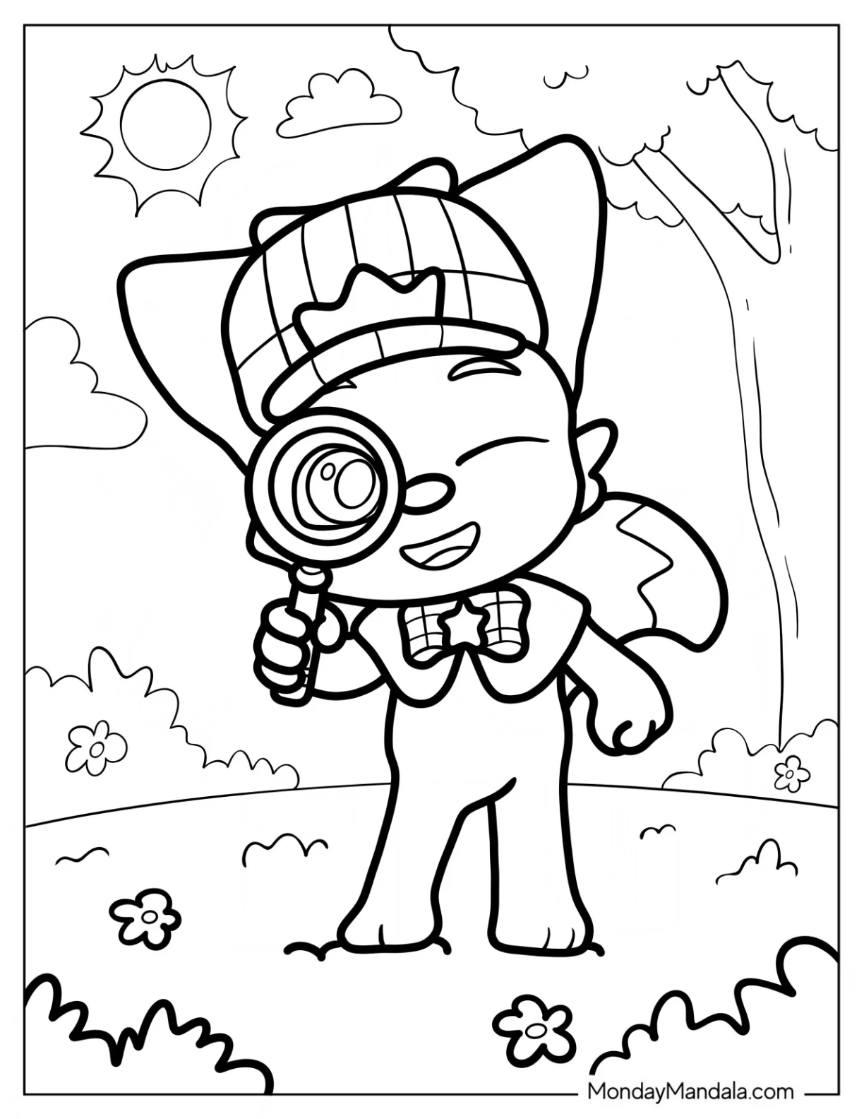 Detective Pinkfong Coloring Page Holding A Magnifying Glass coloring page