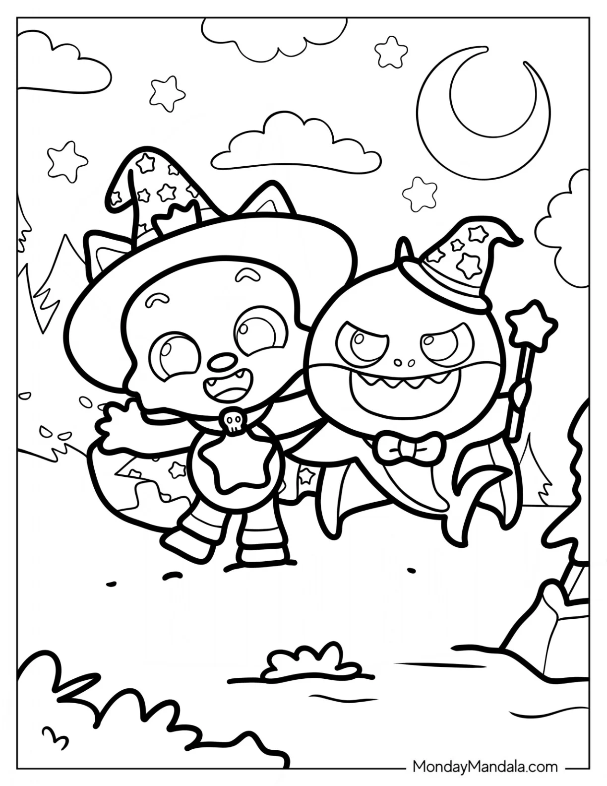 Pinkfong Coloring Page And Baby Shark In Halloween Costumes coloring page