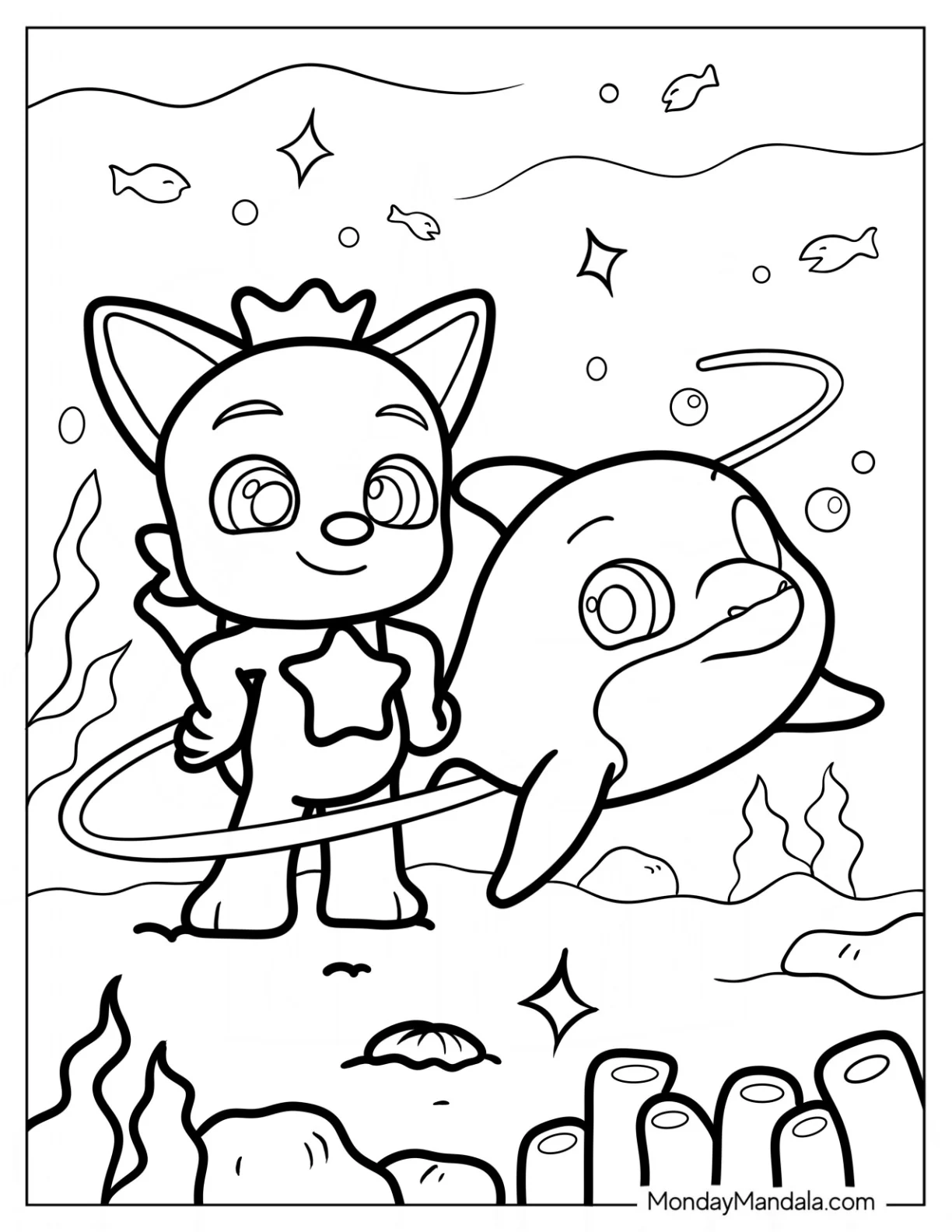 Pinkfong Coloring Page Underwater With Brooklyn Baby Shark coloring page