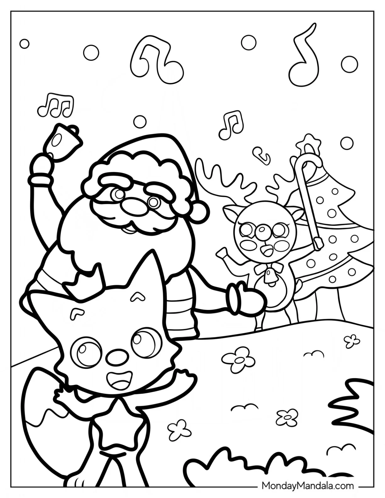 Santa And Pinkfong Coloring Page Celebrating Christams coloring page