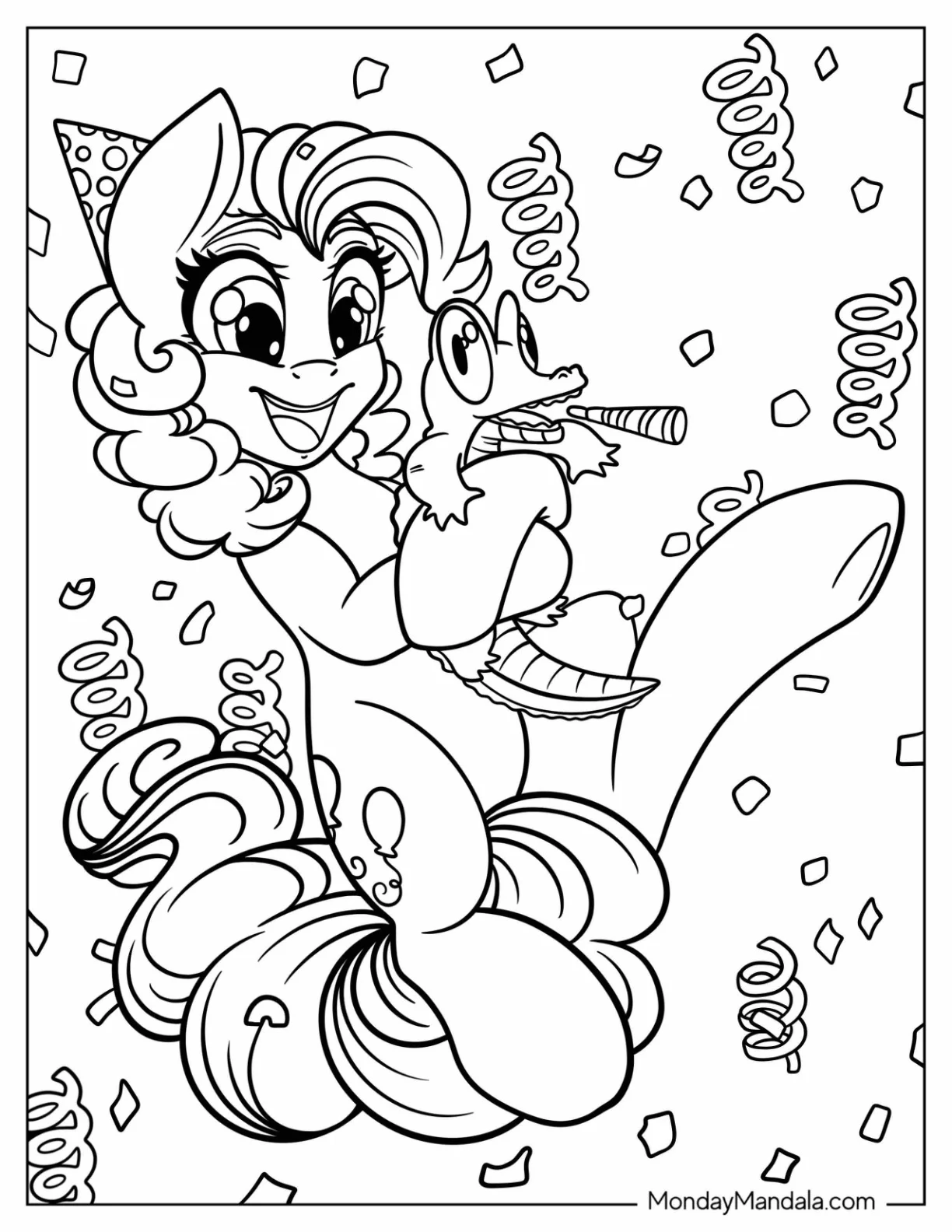 Birthday Girl Pinkie Pie Coloring Page Hugging A Lizard coloring page