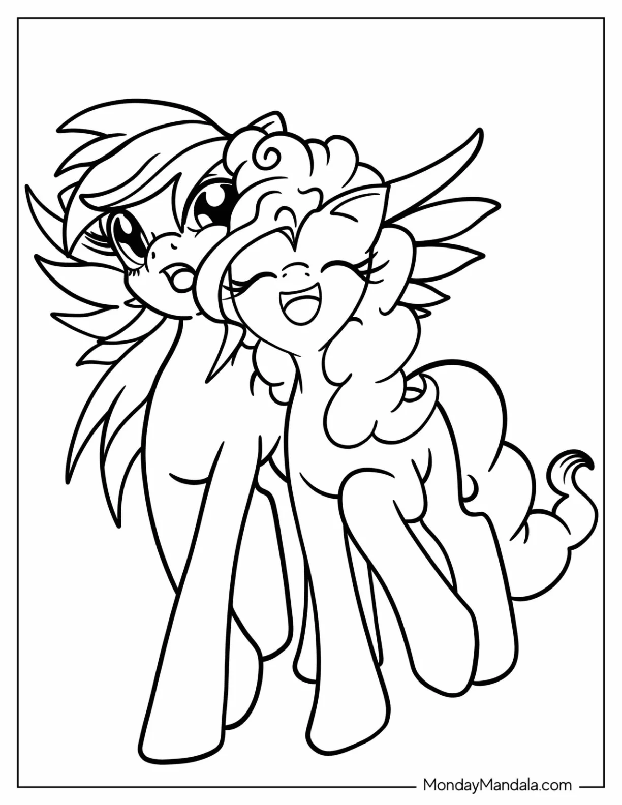 Easy Rainbow Dash With Pinkie Pie Coloring Page For Kids coloring page — printable line art
