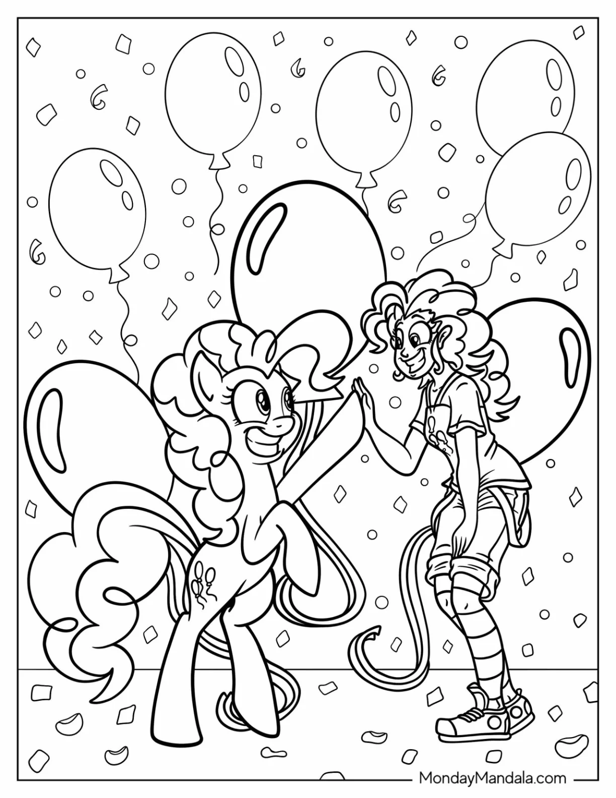 Pinkie Pie Coloring Page High Fiving Equestria Girls Version coloring page