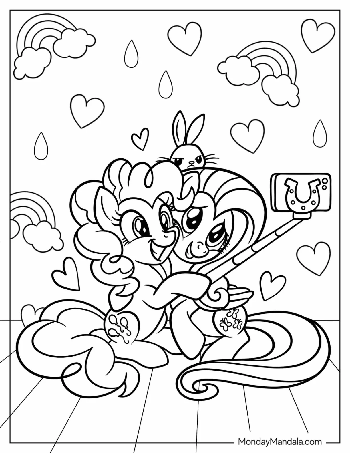 Pinkie Pie Coloring Page Taking A Selfie With Fluttershy coloring page