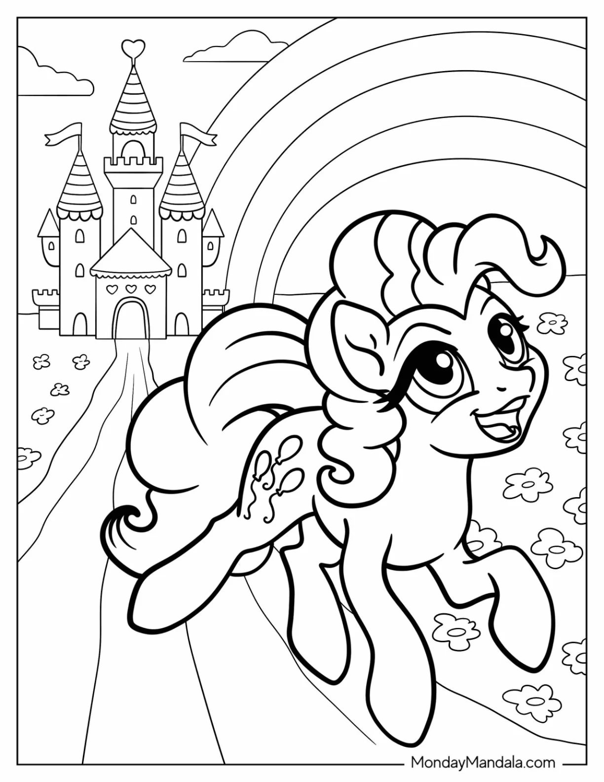 Pinkie Pie Coloring Page Trotting Outside Of A Castle coloring page