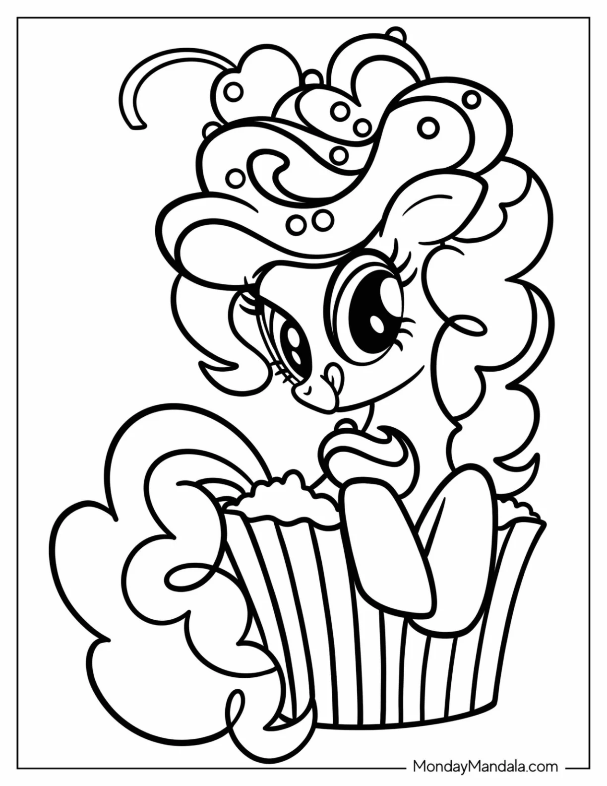 Pinkie Pie Coloring Page With Whip Cream Sitting On A Cupcake coloring page