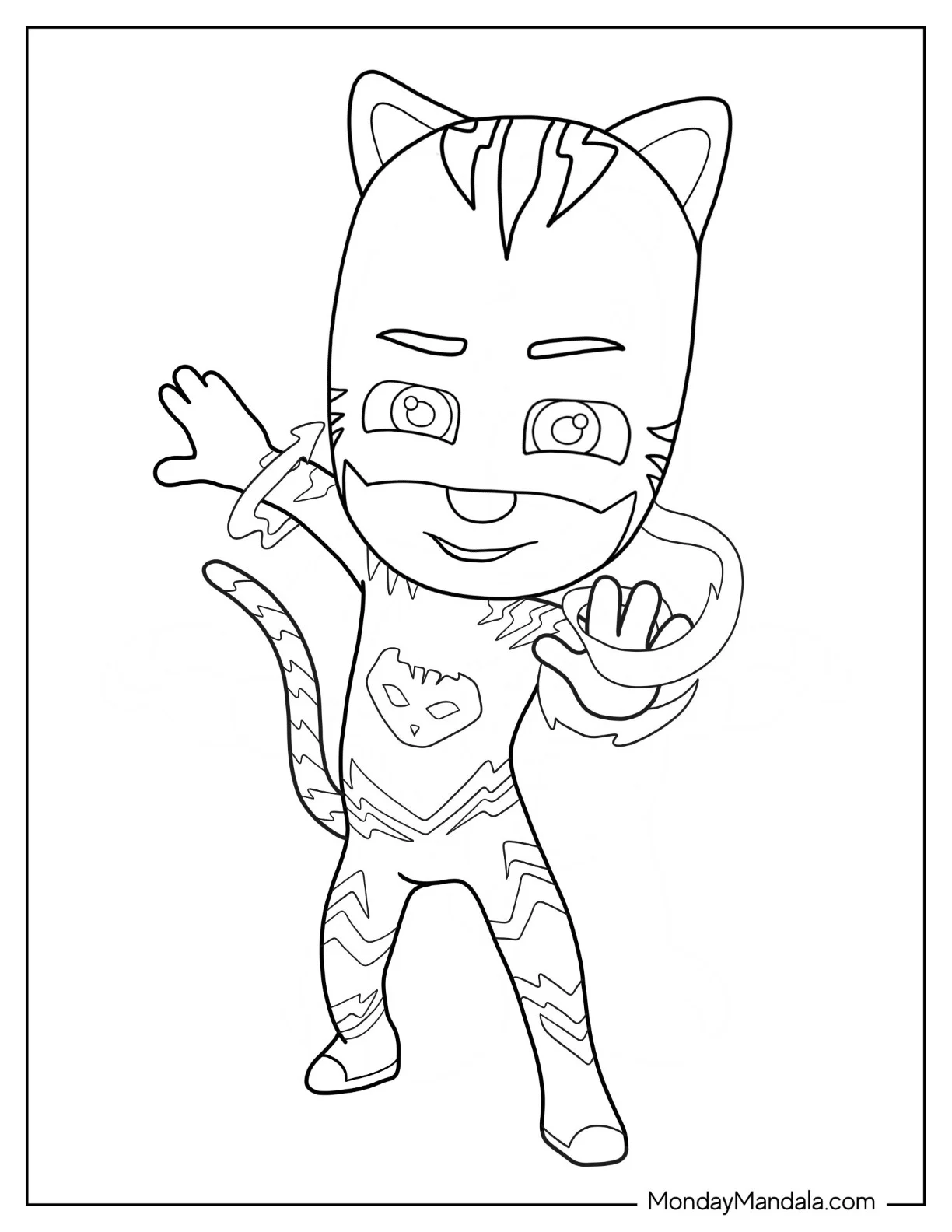 PJ Masks Coloring Page Of Catboy Using Lightning Powers coloring page — printable line art