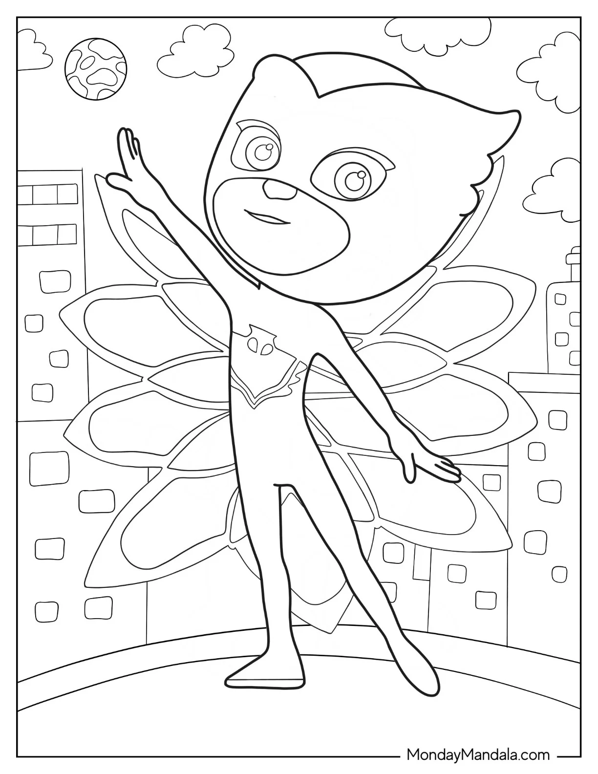 PJ Masks Coloring Page Of Owlette With Arm Up coloring page