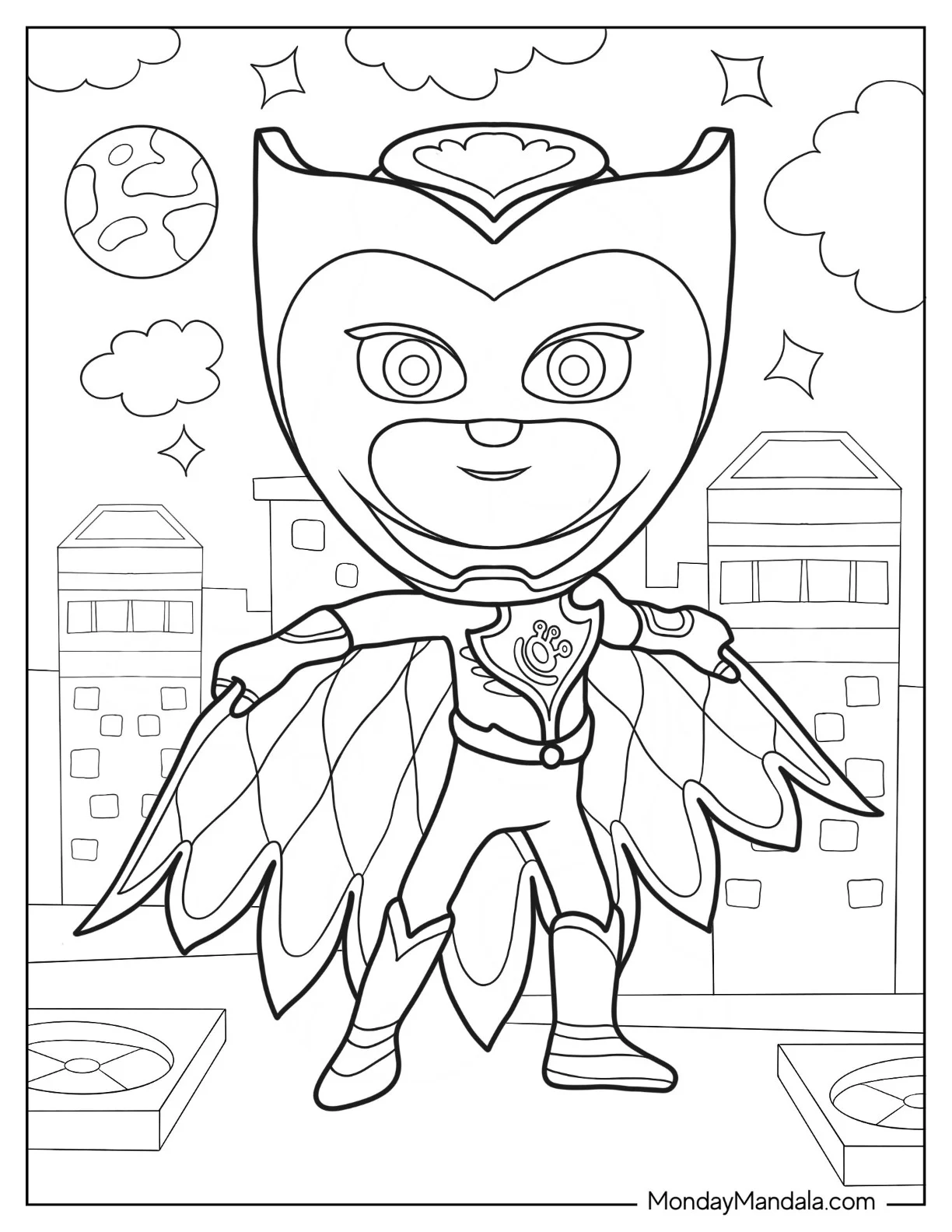 PJ Masks Coloring Page Of Space Owlette Holding Cape coloring page
