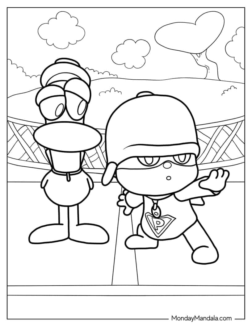 Coloring Page Of Pato And Superhero Pocoyo coloring page — printable line art