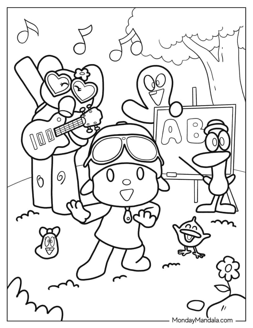 Coloring Page Of Pocoyo and Friends Dancing coloring page