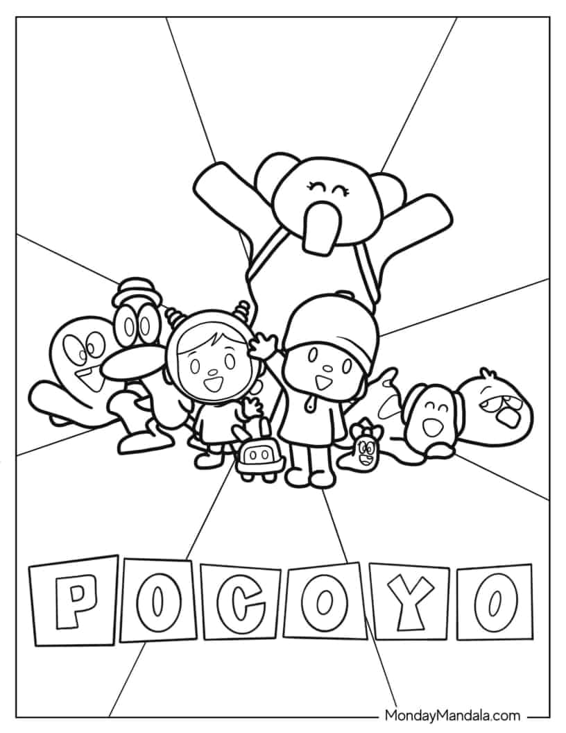 Coloring Sheet Of Pocoyo Poster For Kids coloring page