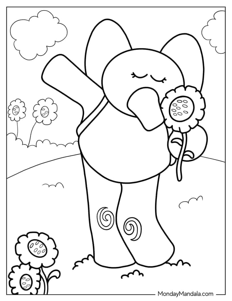 Elly Smelling A Sunflower coloring page