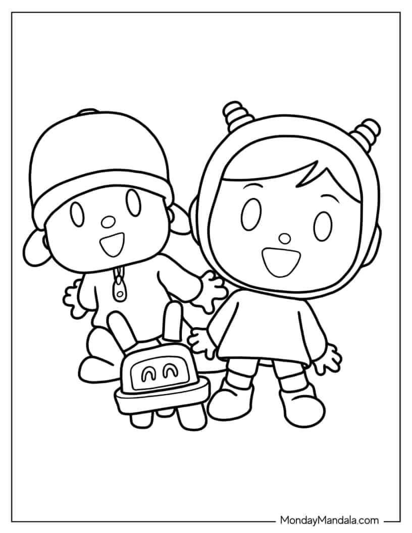 Pocoyo, Nina, and Roberto Coloring In For Preschoolers coloring page