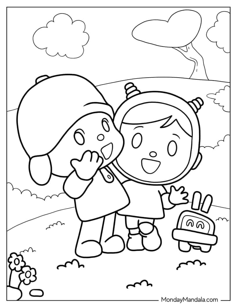 Pocoyo, Nina, and Roberto Laughing Coloring In coloring page