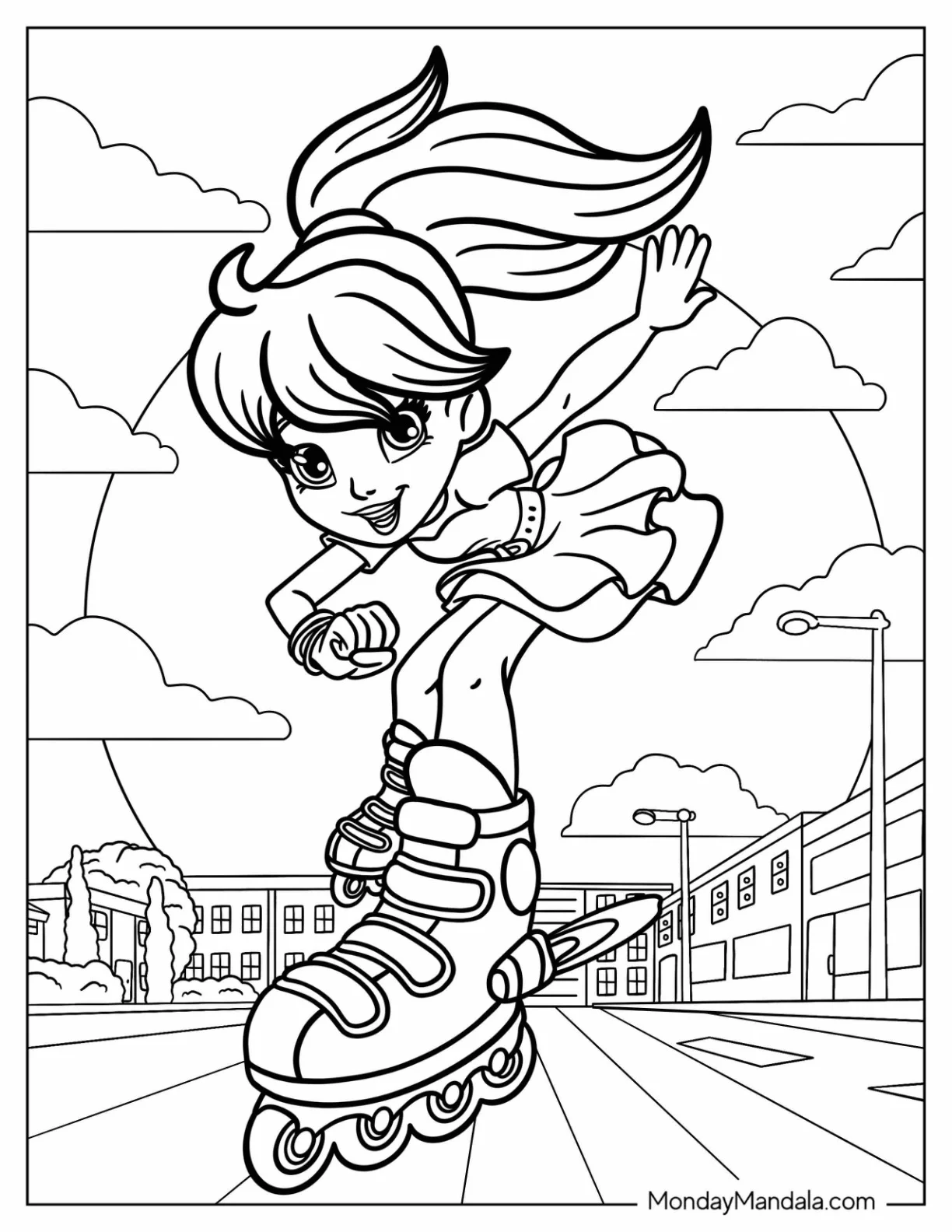 Polly Pocket Coloring Page In Rollerblades coloring page