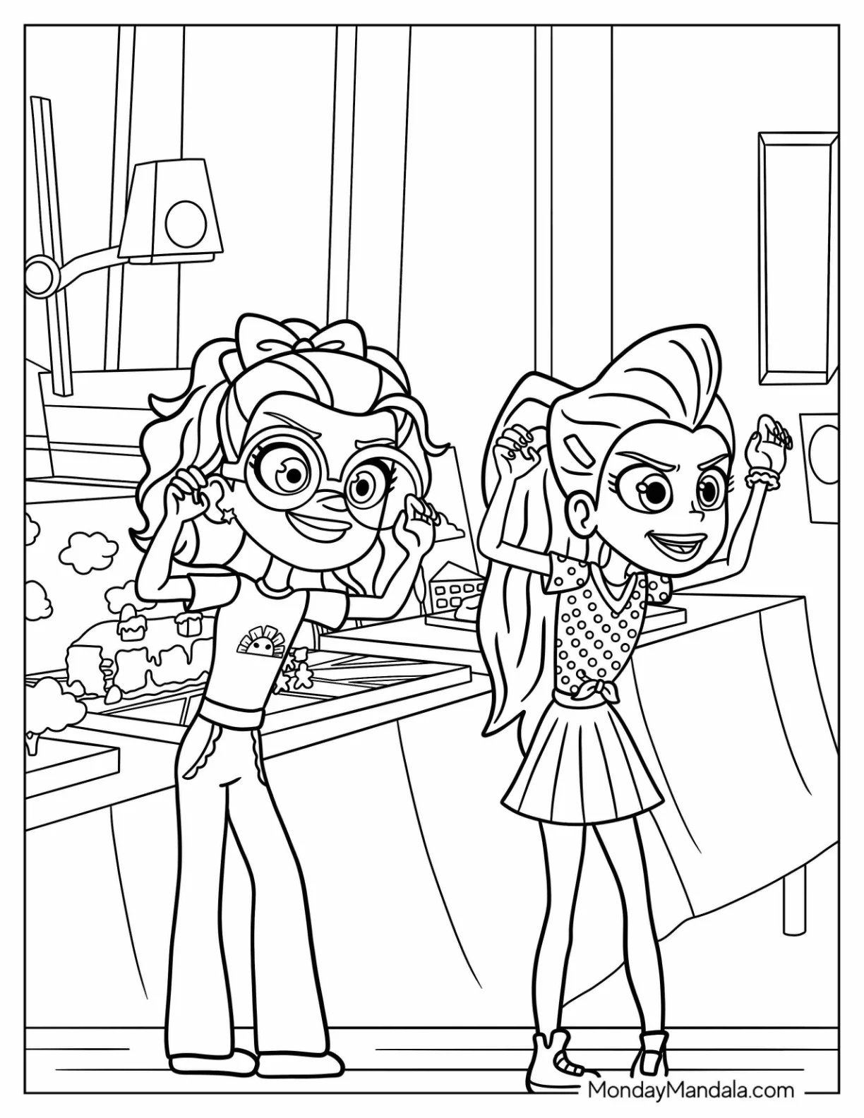 Polly Pocket Coloring Page Of Shani Smith And Lila Draper Acting Scary coloring page — printable line art