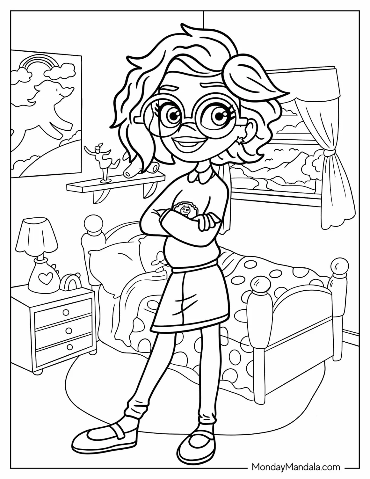 Polly Pocket Coloring Page Of Shani Smith Standing In Bedroom For Kids coloring page — printable line art