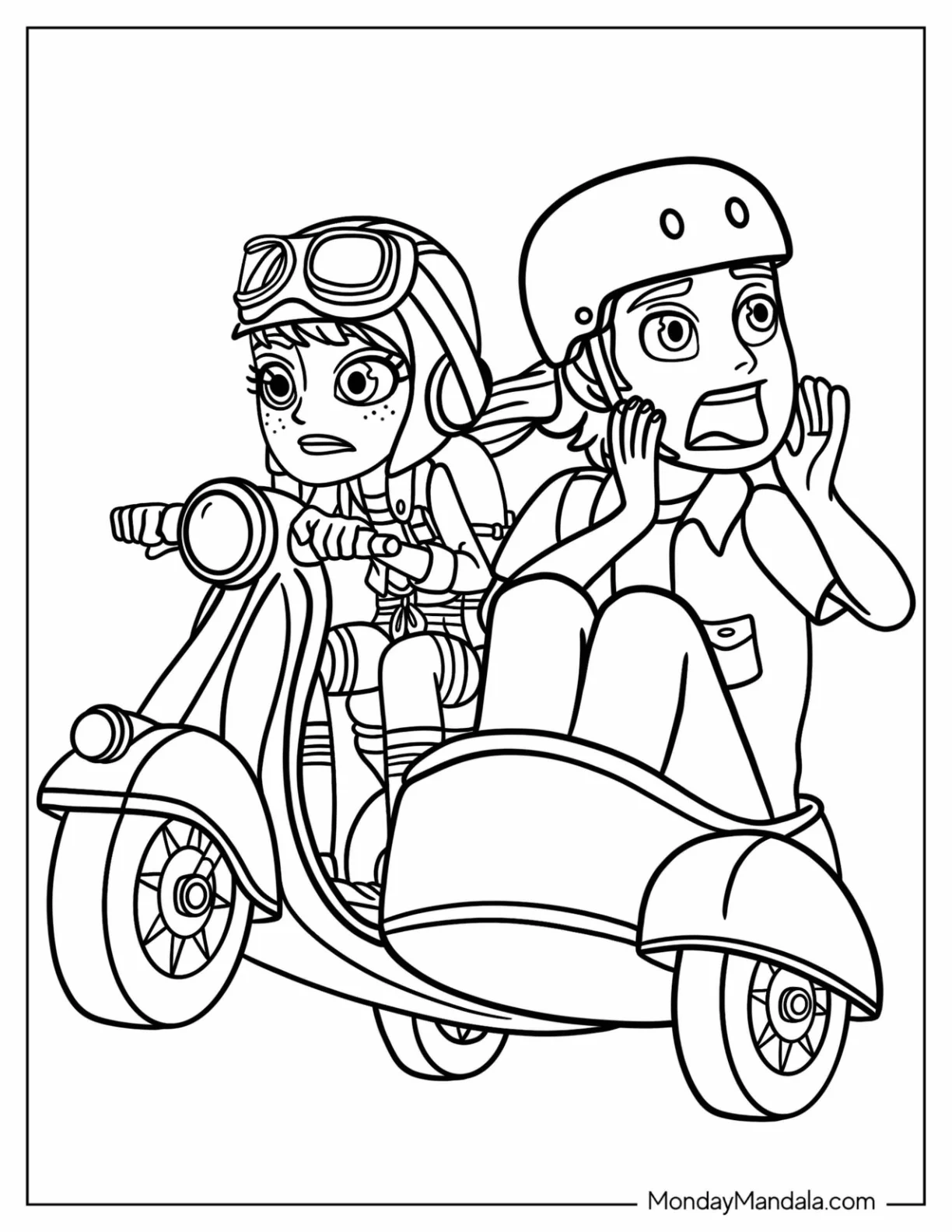 Polly Pocket Coloring Page Riding Scooter With Sidecar With Nikolas coloring page