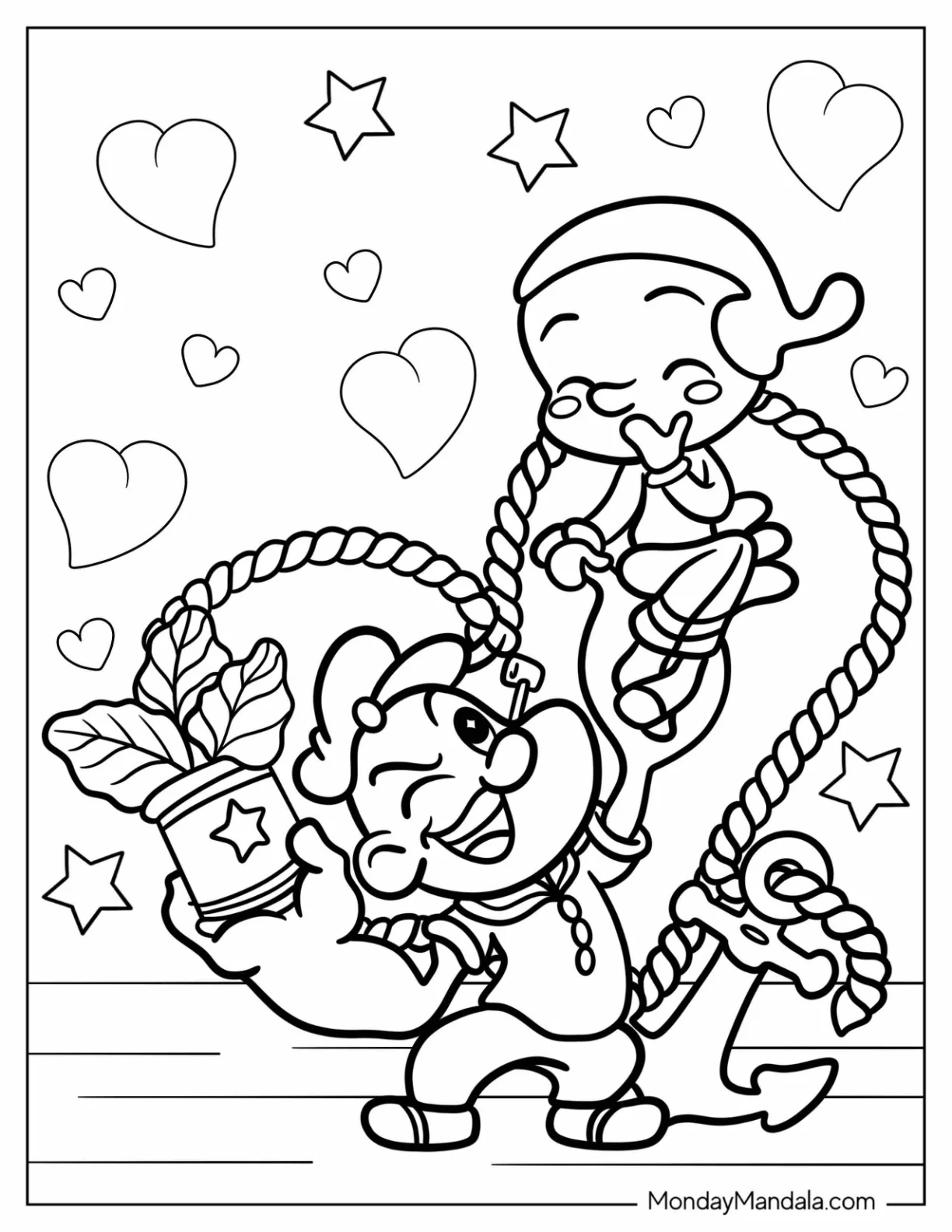 Kawaii Chibi Popeye Coloring Page Carrying Olive Oyl For Preschoolers coloring page